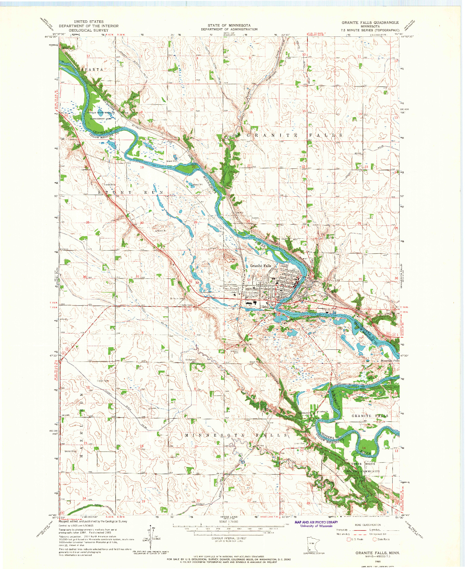 USGS 1:24000-SCALE QUADRANGLE FOR GRANITE FALLS, MN 1965