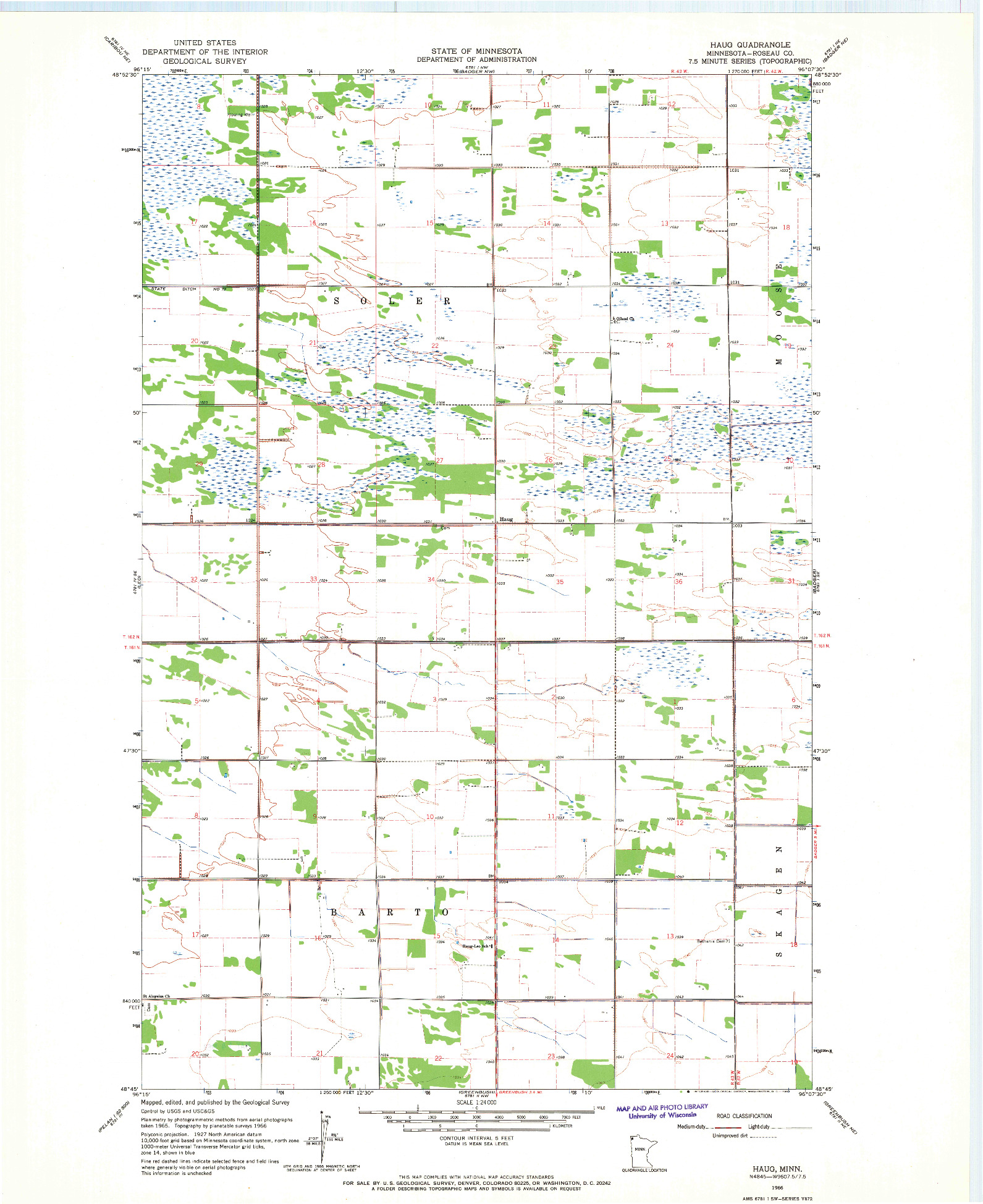 USGS 1:24000-SCALE QUADRANGLE FOR HAUG, MN 1966