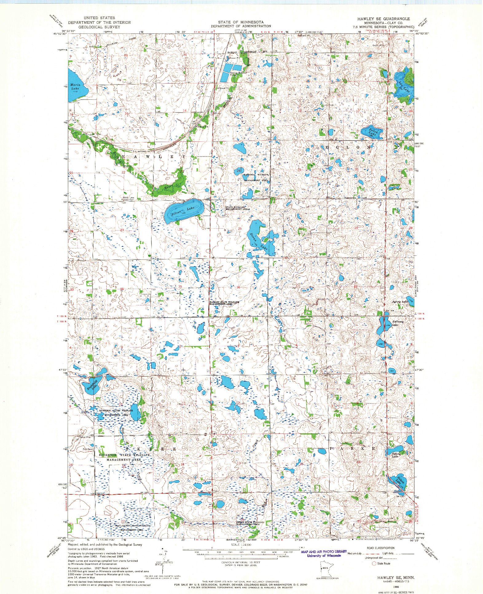 USGS 1:24000-SCALE QUADRANGLE FOR HAWLEY SE, MN 1966