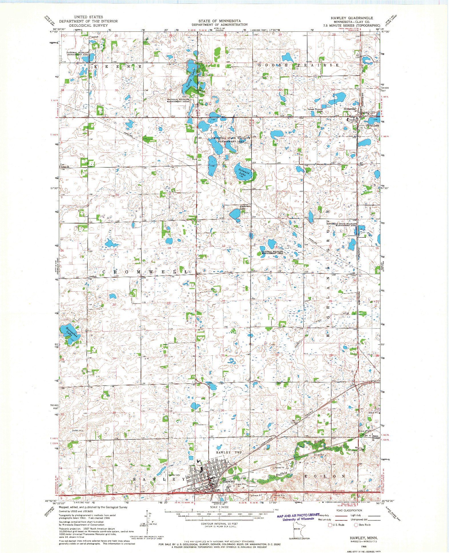 USGS 1:24000-SCALE QUADRANGLE FOR HAWLEY, MN 1966