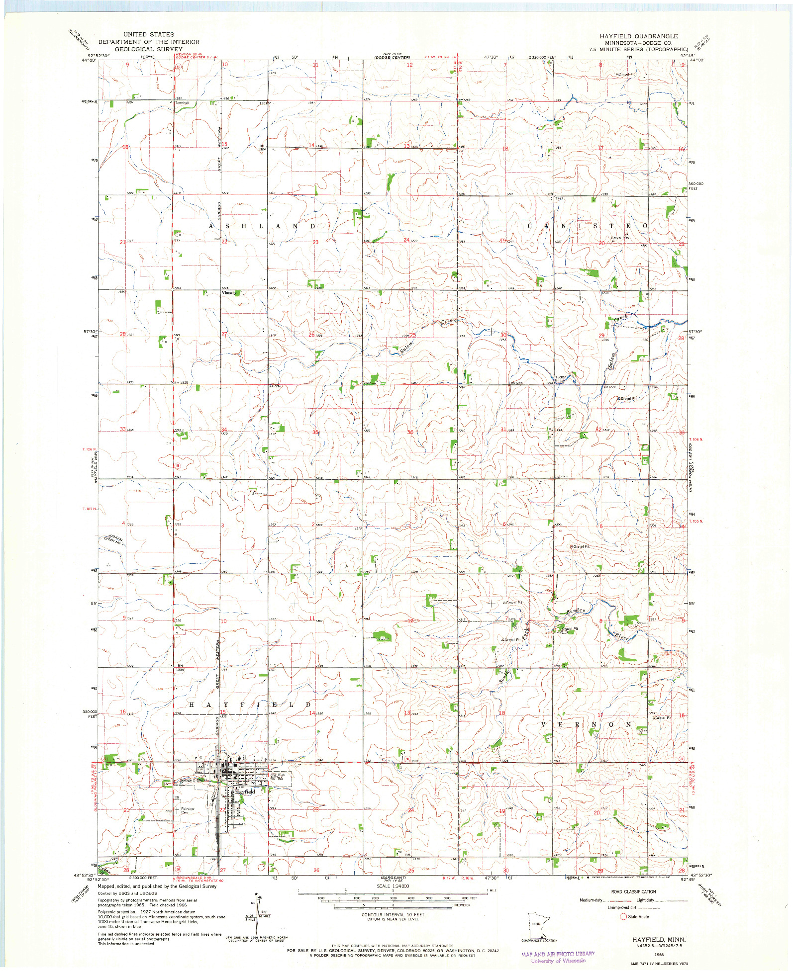 USGS 1:24000-SCALE QUADRANGLE FOR HAYFIELD, MN 1966