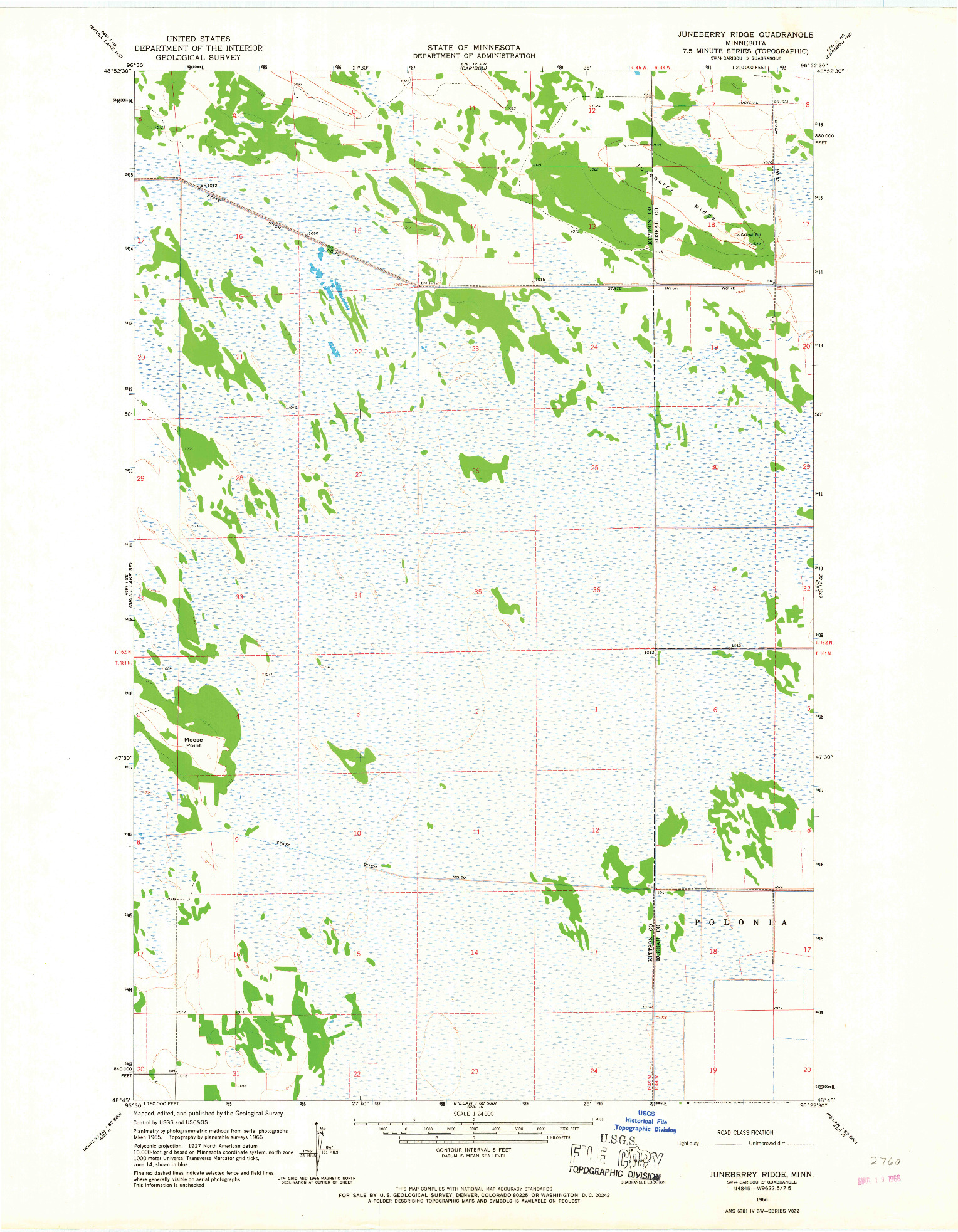 USGS 1:24000-SCALE QUADRANGLE FOR JUNEBERRY RIDGE, MN 1966
