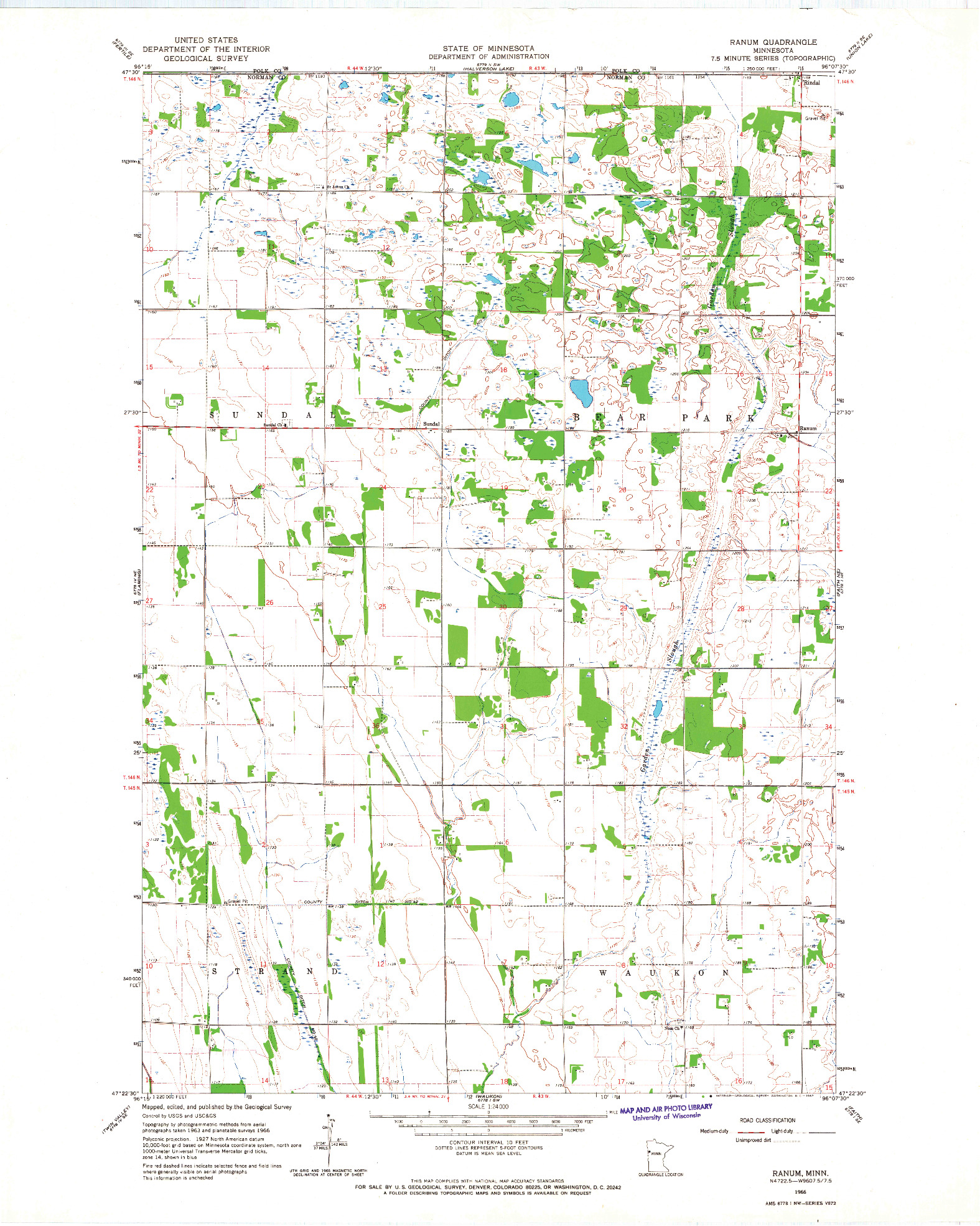 USGS 1:24000-SCALE QUADRANGLE FOR RANUM, MN 1966