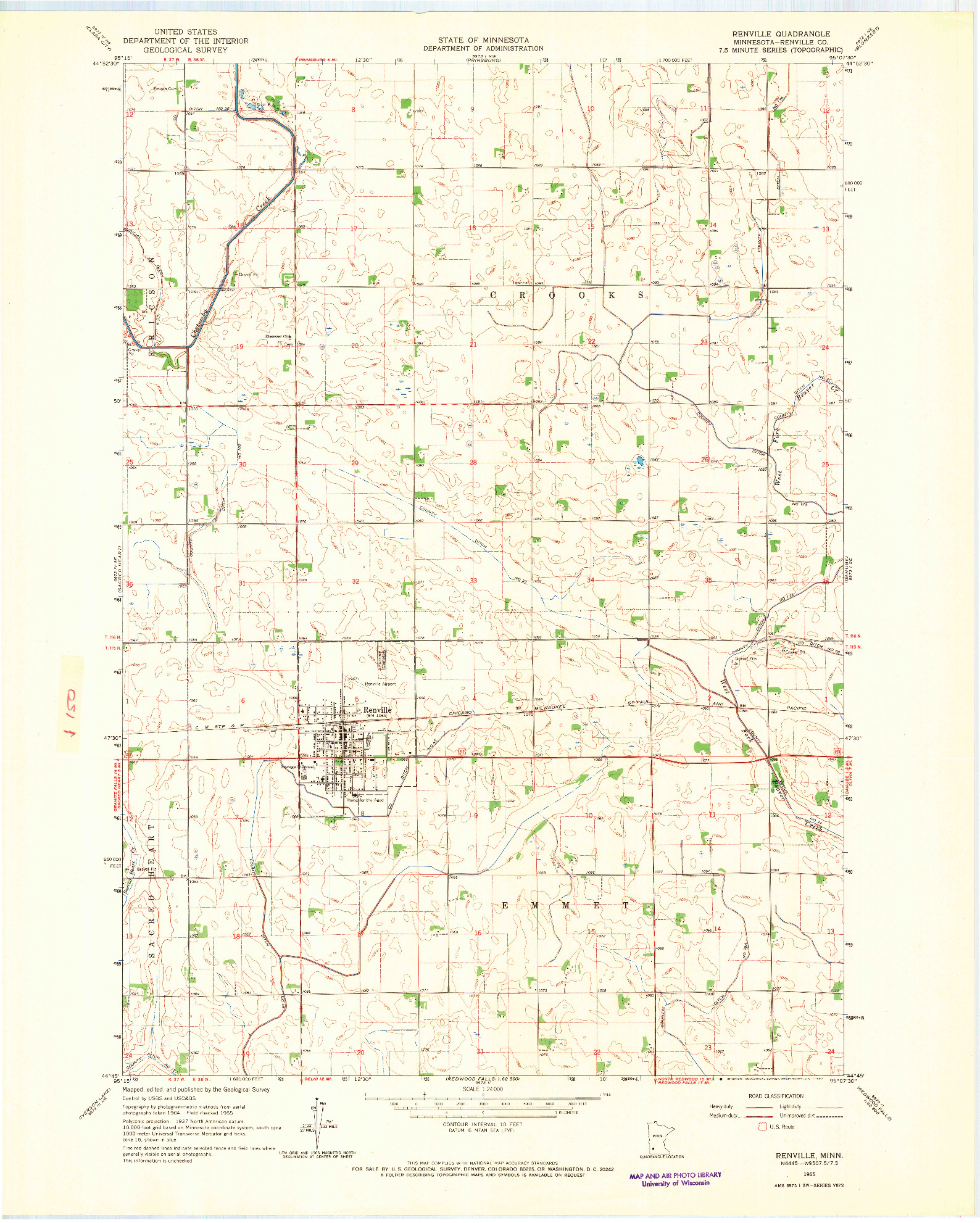 USGS 1:24000-SCALE QUADRANGLE FOR RENVILLE, MN 1965