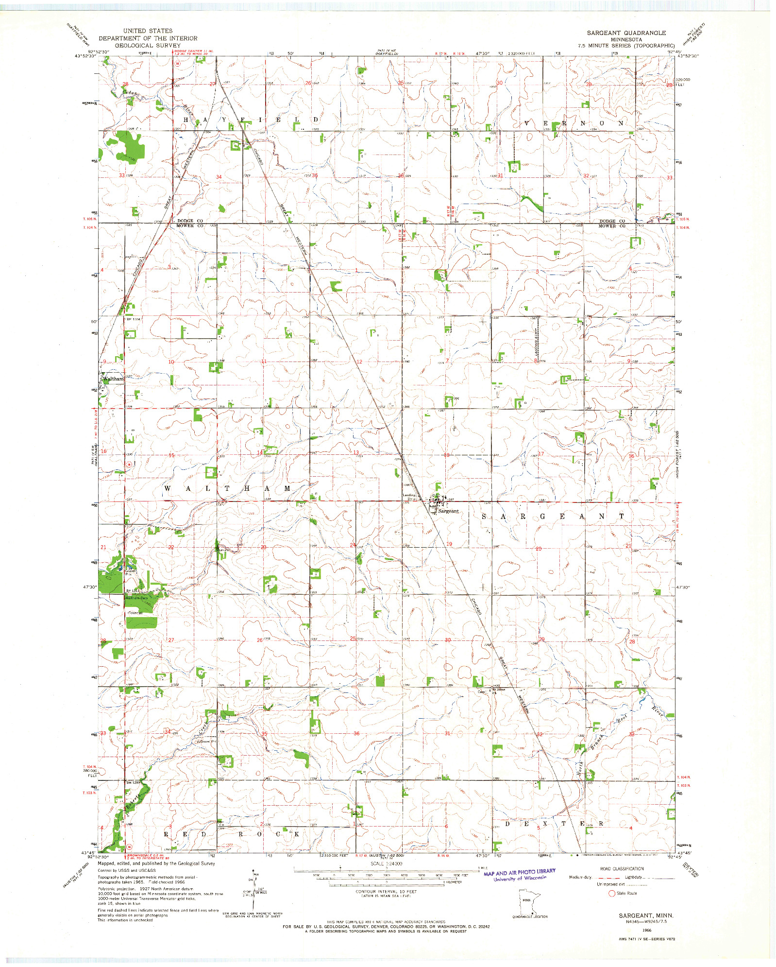 USGS 1:24000-SCALE QUADRANGLE FOR SARGEANT, MN 1966