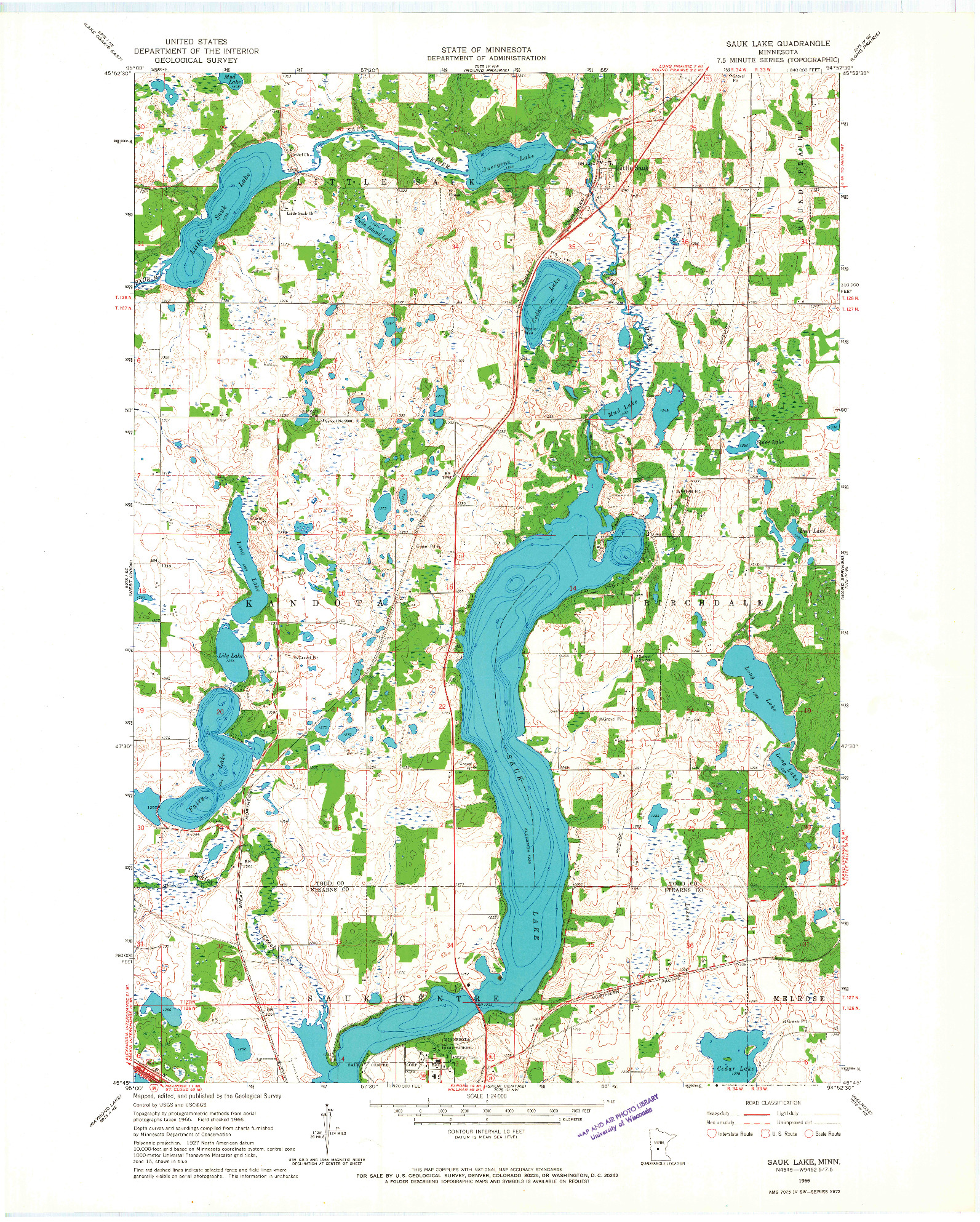 USGS 1:24000-SCALE QUADRANGLE FOR SAUK LAKE, MN 1966