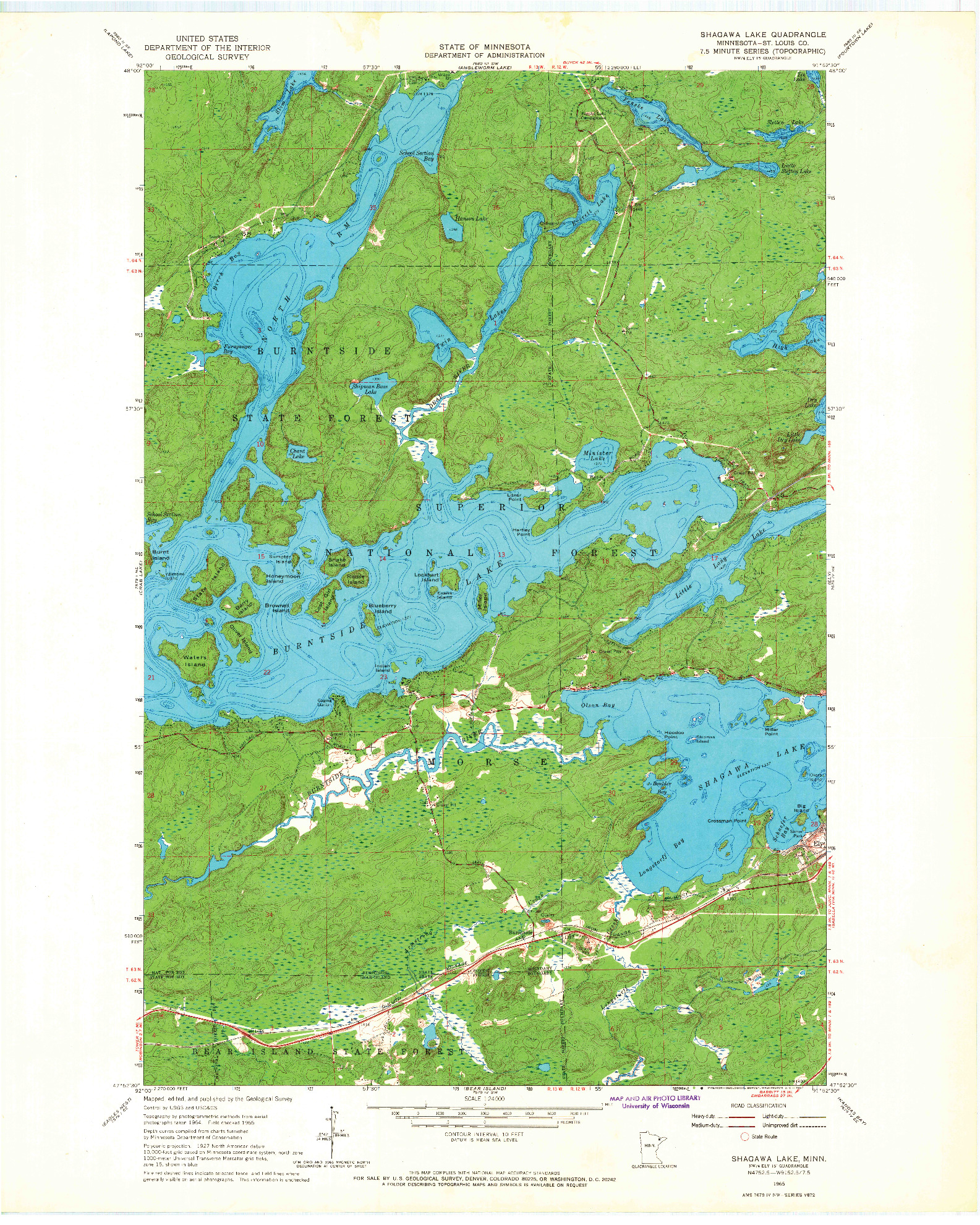 USGS 1:24000-SCALE QUADRANGLE FOR SHAGAWA LAKE, MN 1965
