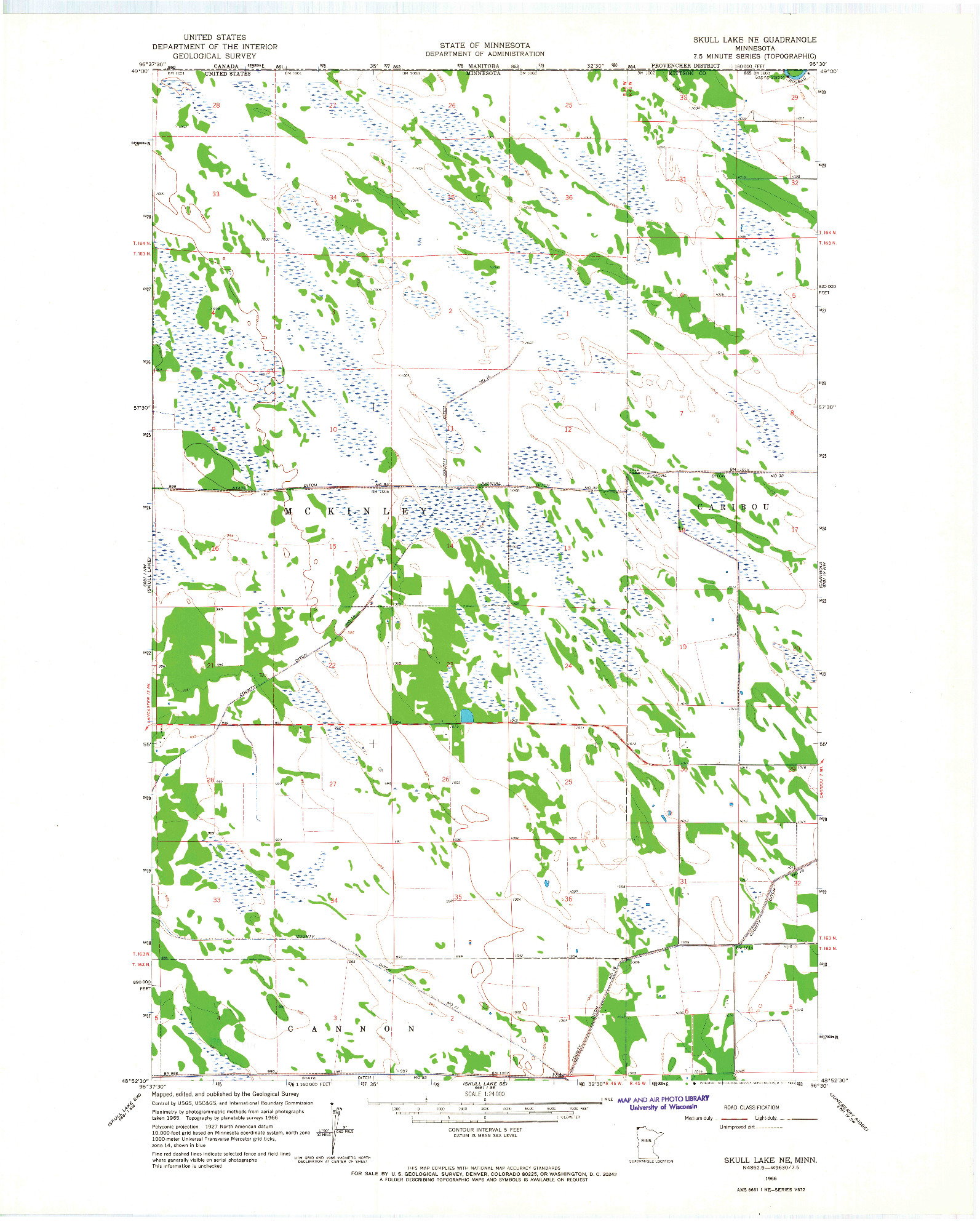 USGS 1:24000-SCALE QUADRANGLE FOR SKULL LAKE NE, MN 1966