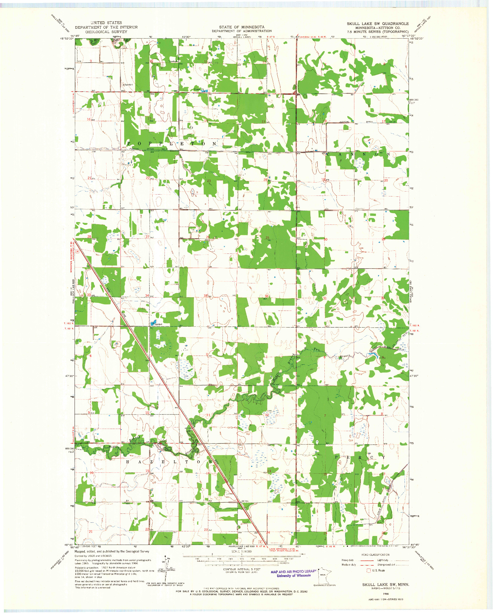 USGS 1:24000-SCALE QUADRANGLE FOR SKULL LAKE SW, MN 1966