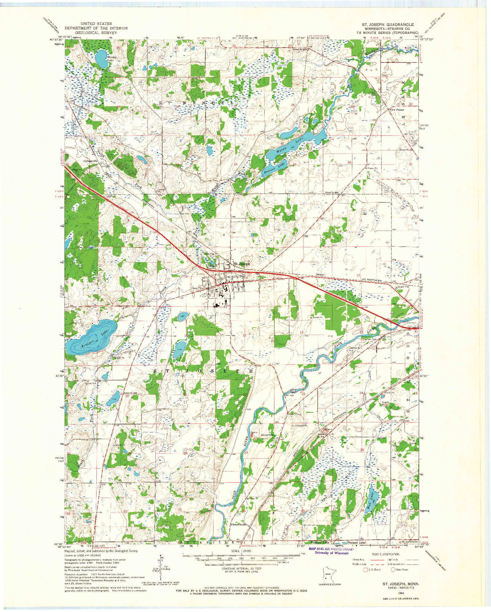 USGS 1:24000-SCALE QUADRANGLE FOR ST JOSEPH, MN 1965