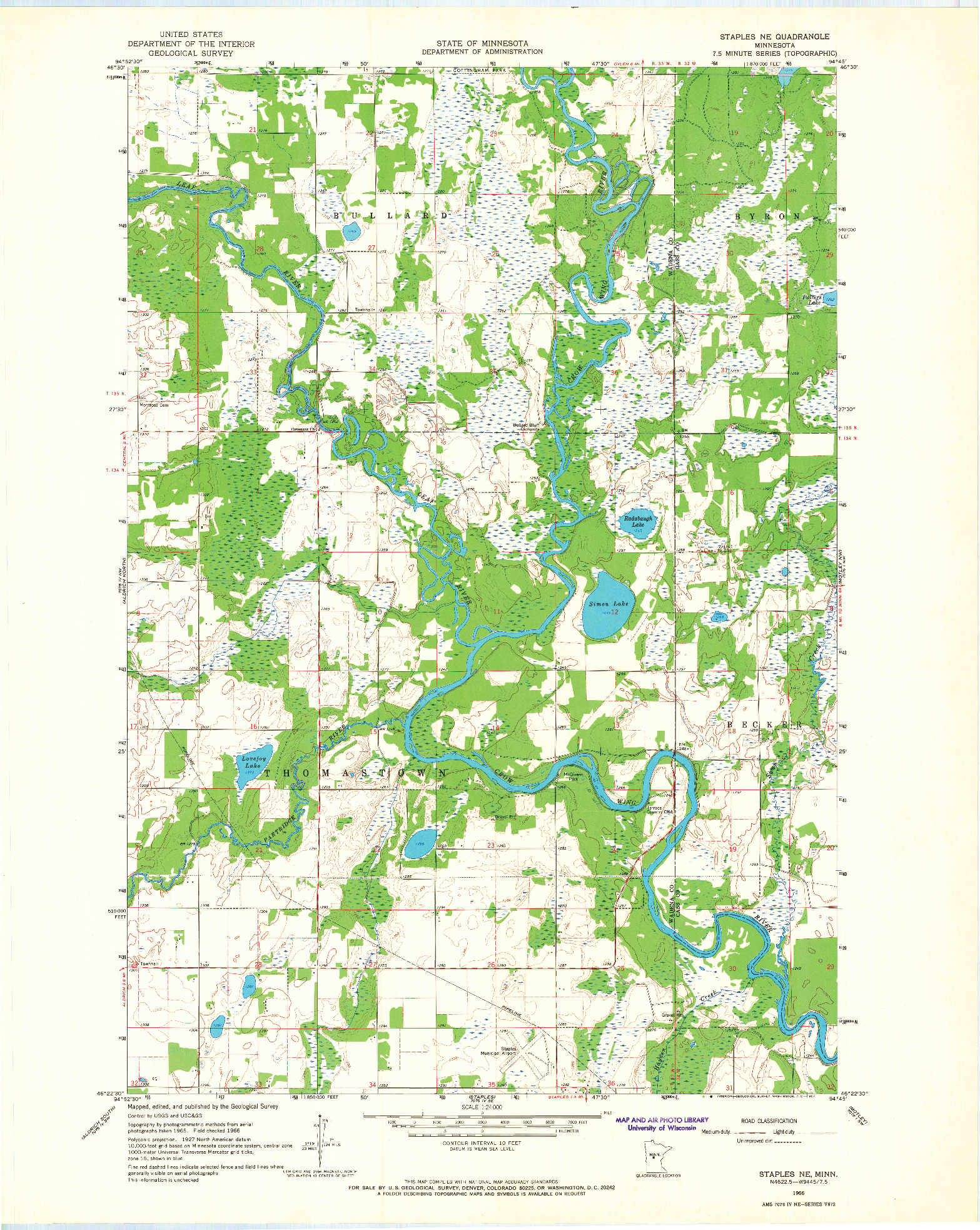 USGS 1:24000-SCALE QUADRANGLE FOR STAPLES NE, MN 1966