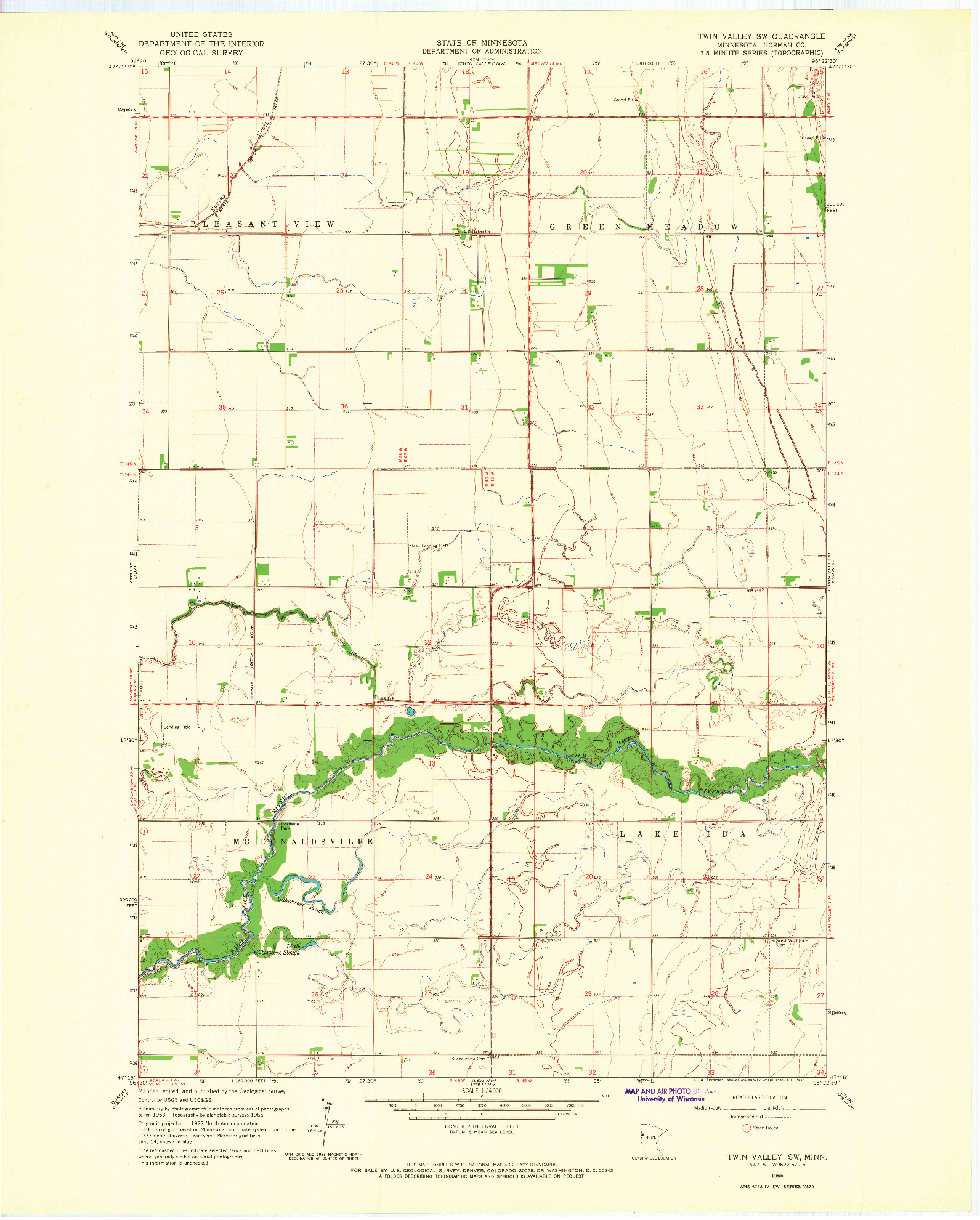 USGS 1:24000-SCALE QUADRANGLE FOR TWIN VALLEY SW, MN 1965