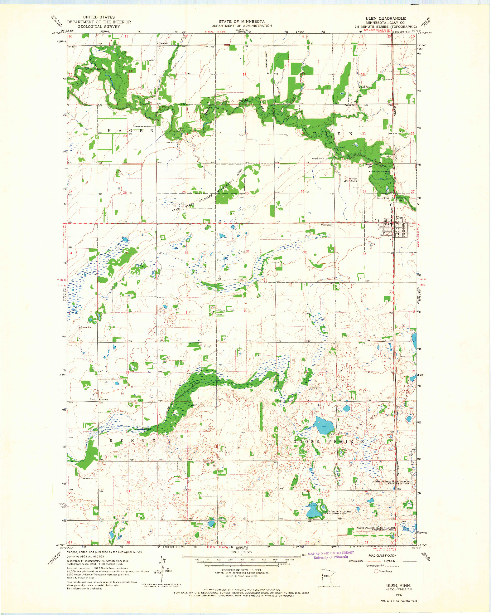 USGS 1:24000-SCALE QUADRANGLE FOR ULEN, MN 1966