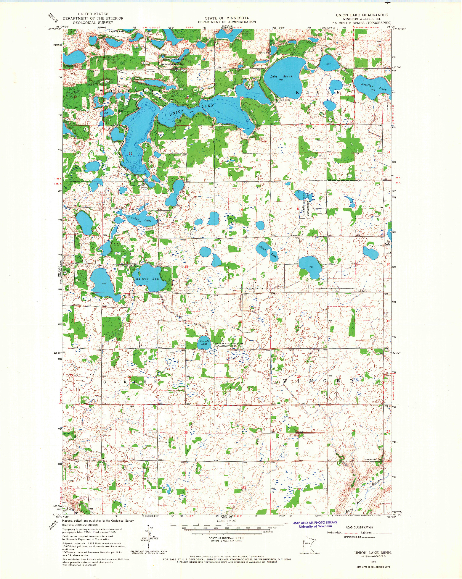 USGS 1:24000-SCALE QUADRANGLE FOR UNION LAKE, MN 1966