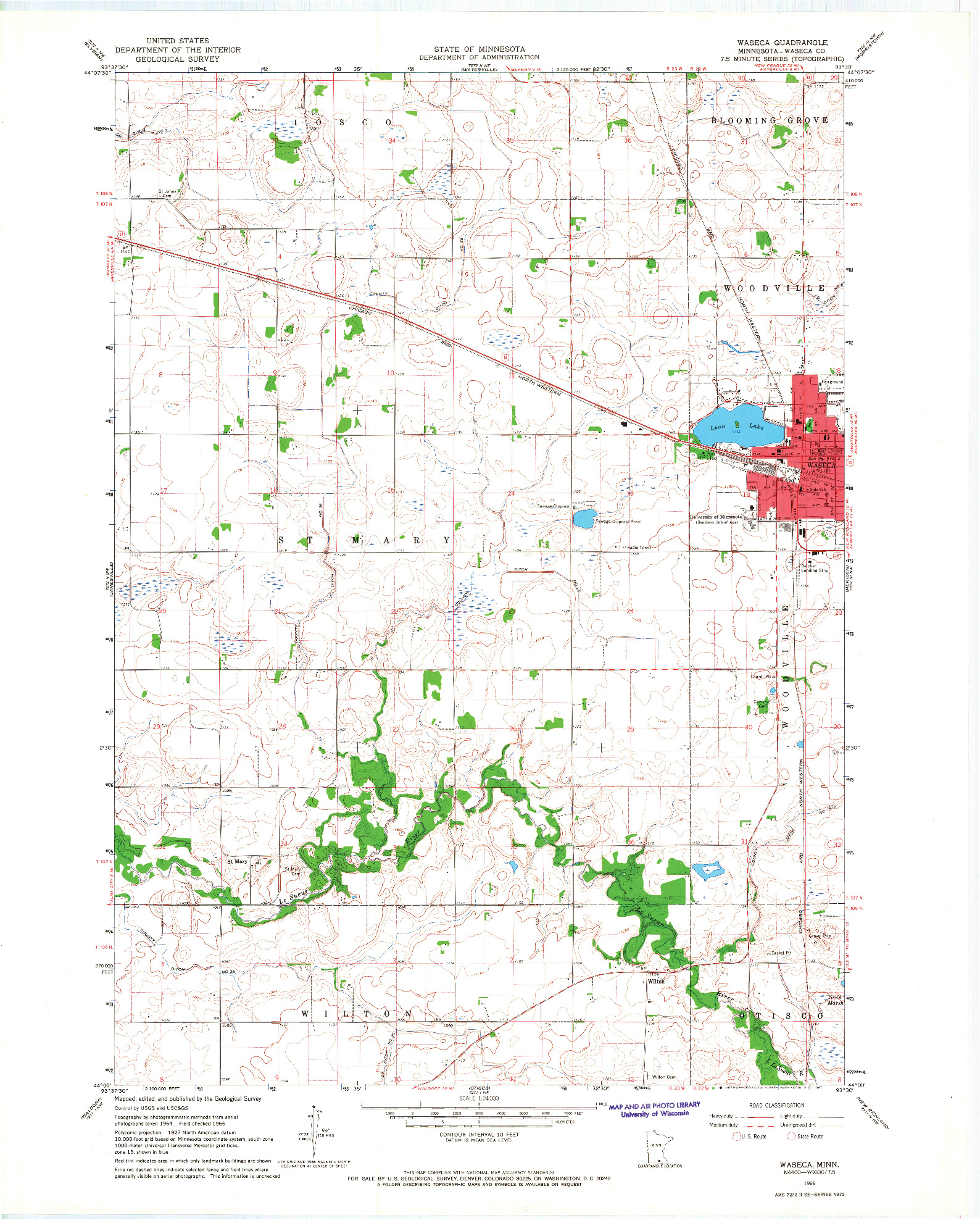 USGS 1:24000-SCALE QUADRANGLE FOR WASECA, MN 1966