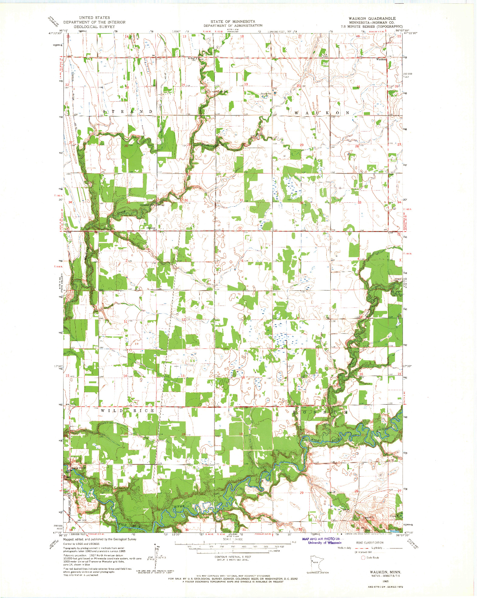 USGS 1:24000-SCALE QUADRANGLE FOR WAUKON, MN 1965