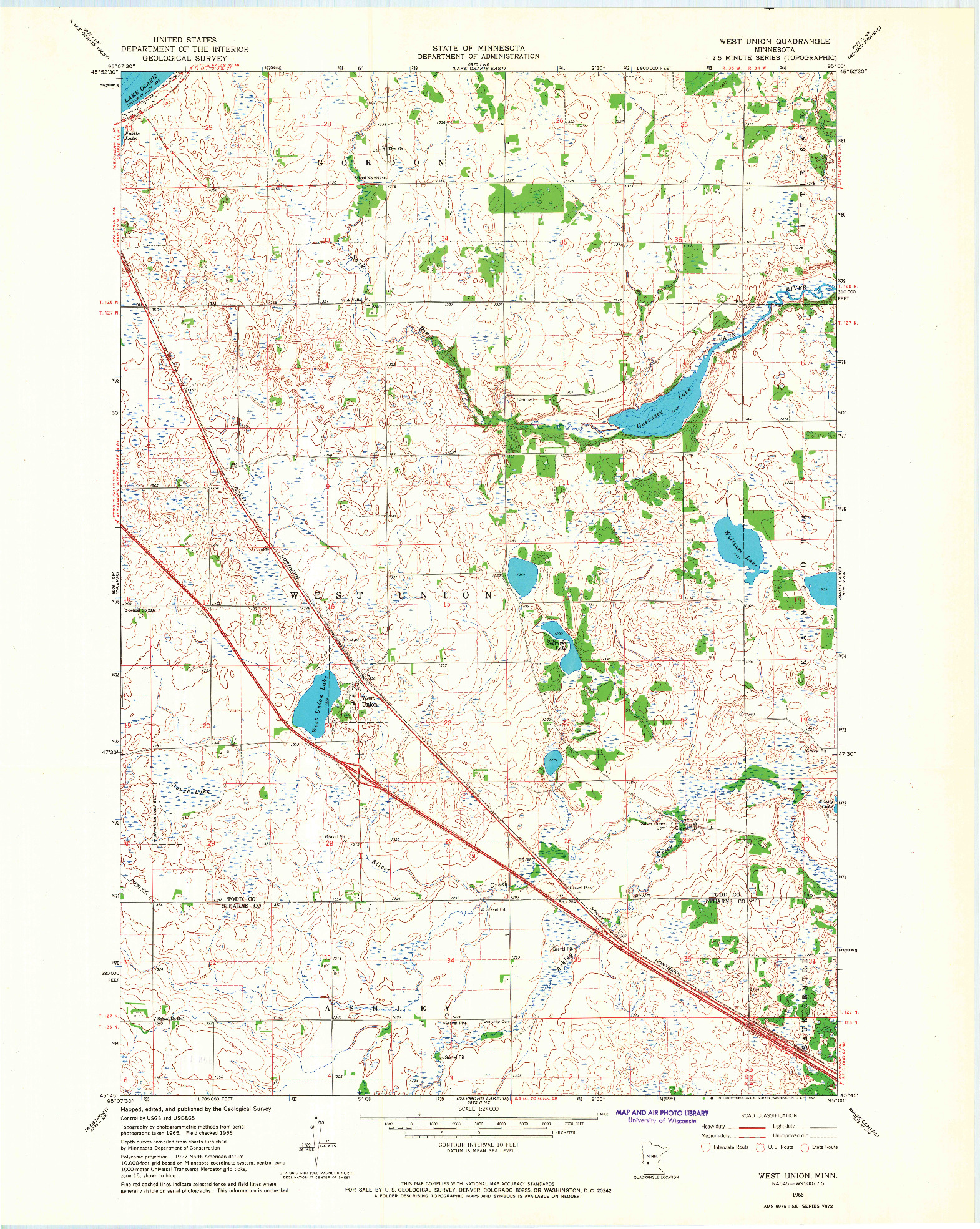 USGS 1:24000-SCALE QUADRANGLE FOR WEST UNION, MN 1966