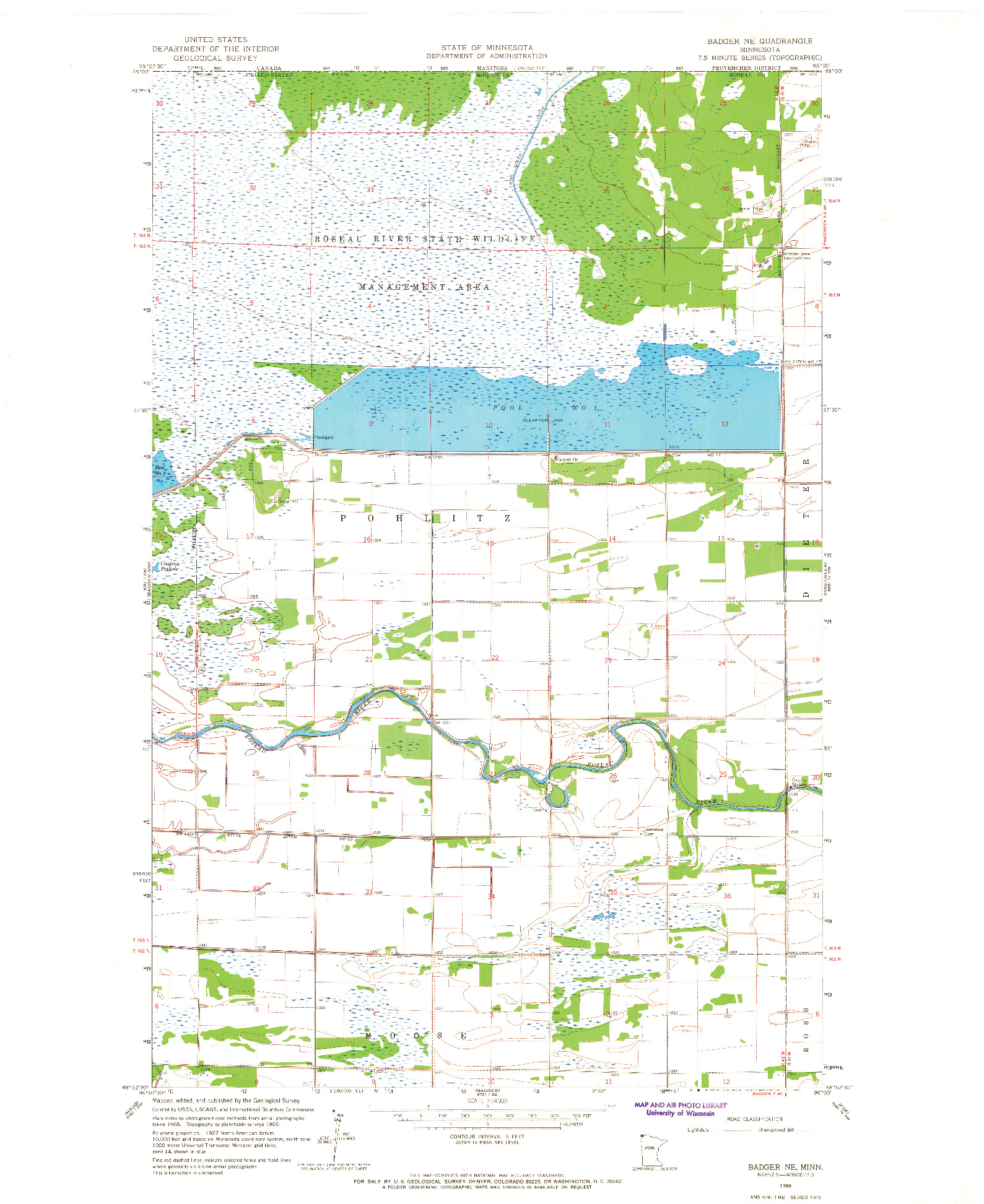 USGS 1:24000-SCALE QUADRANGLE FOR BADGER NE, MN 1966