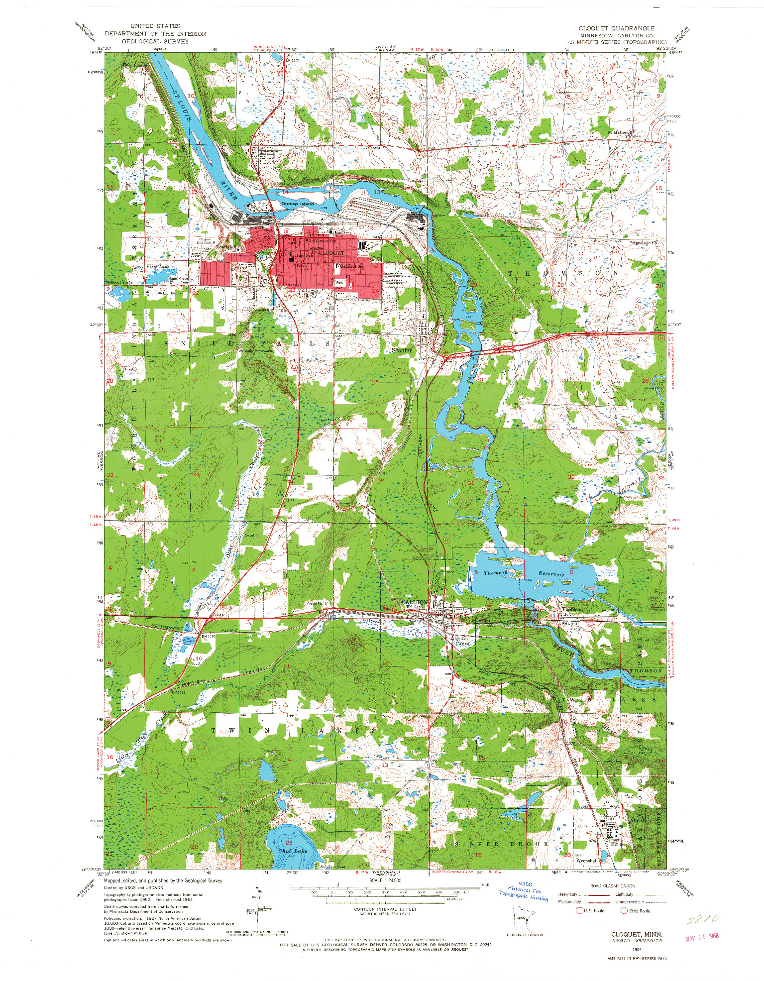 USGS 1:24000-SCALE QUADRANGLE FOR CLOQUET, MN 1954