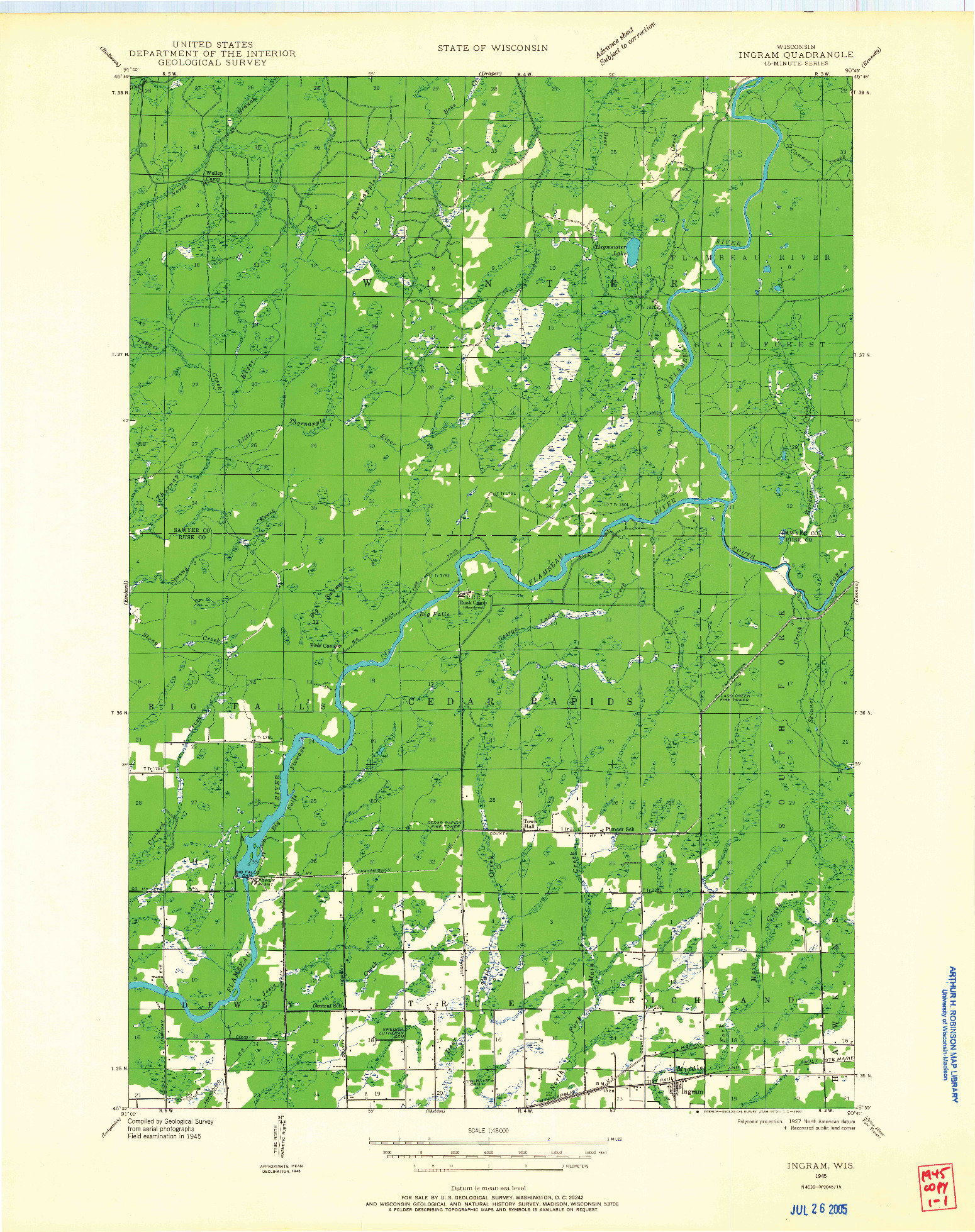 USGS 1:48000-SCALE QUADRANGLE FOR INGRAM, WI 1945
