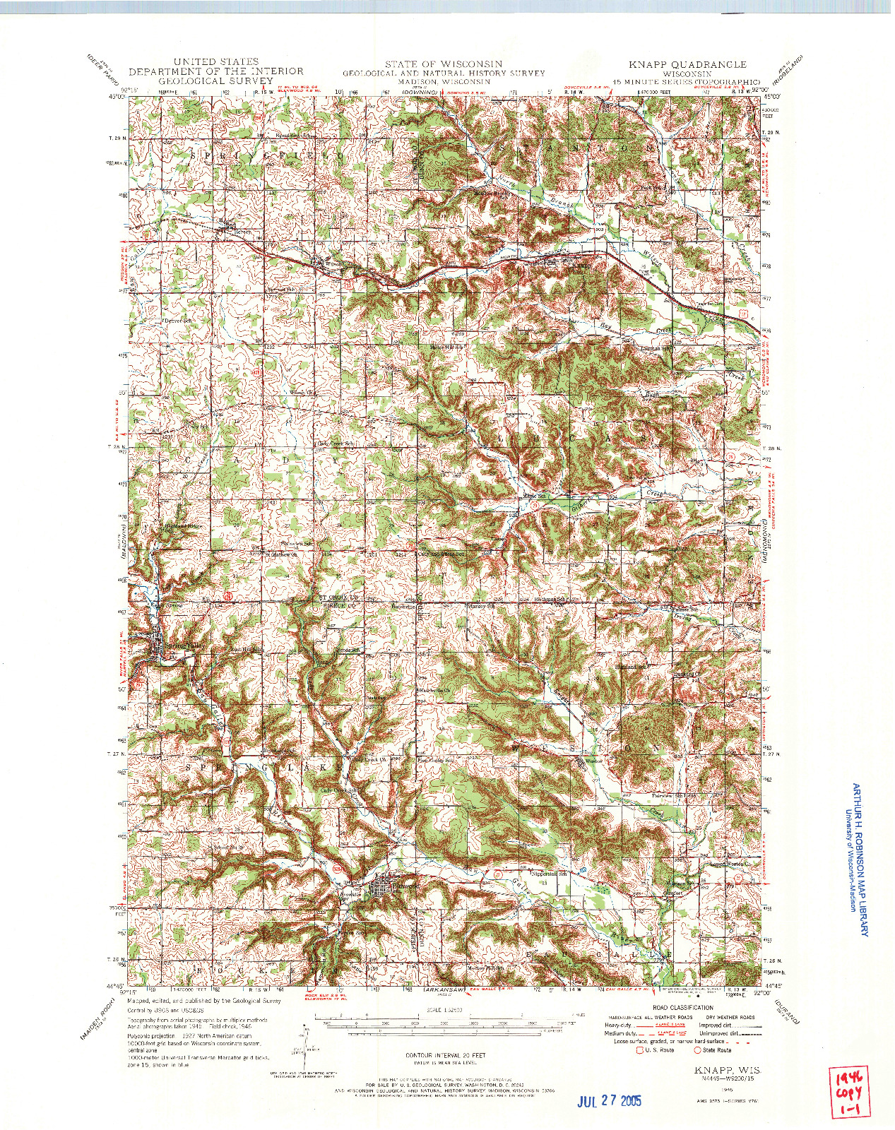 USGS 1:62500-SCALE QUADRANGLE FOR KNAPP, WI 1946