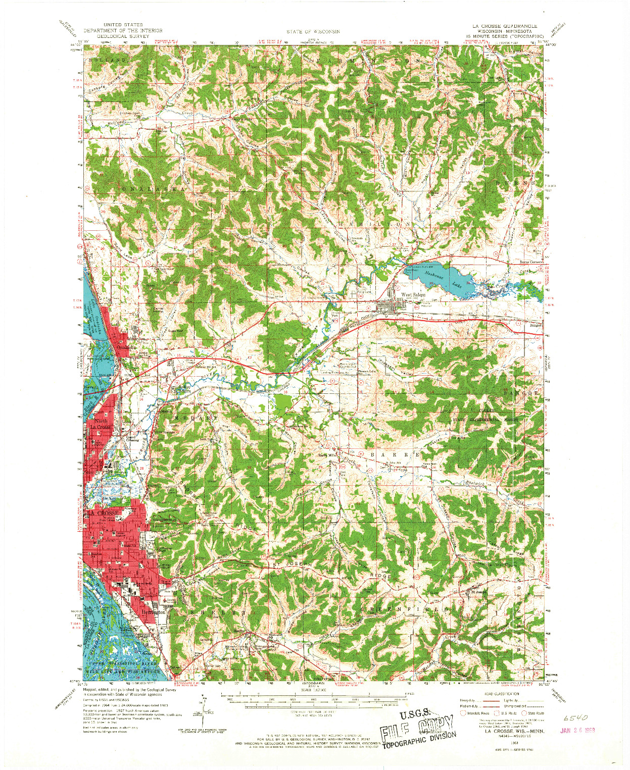 USGS 1:62500-SCALE QUADRANGLE FOR LA CROSSE, WI 1963