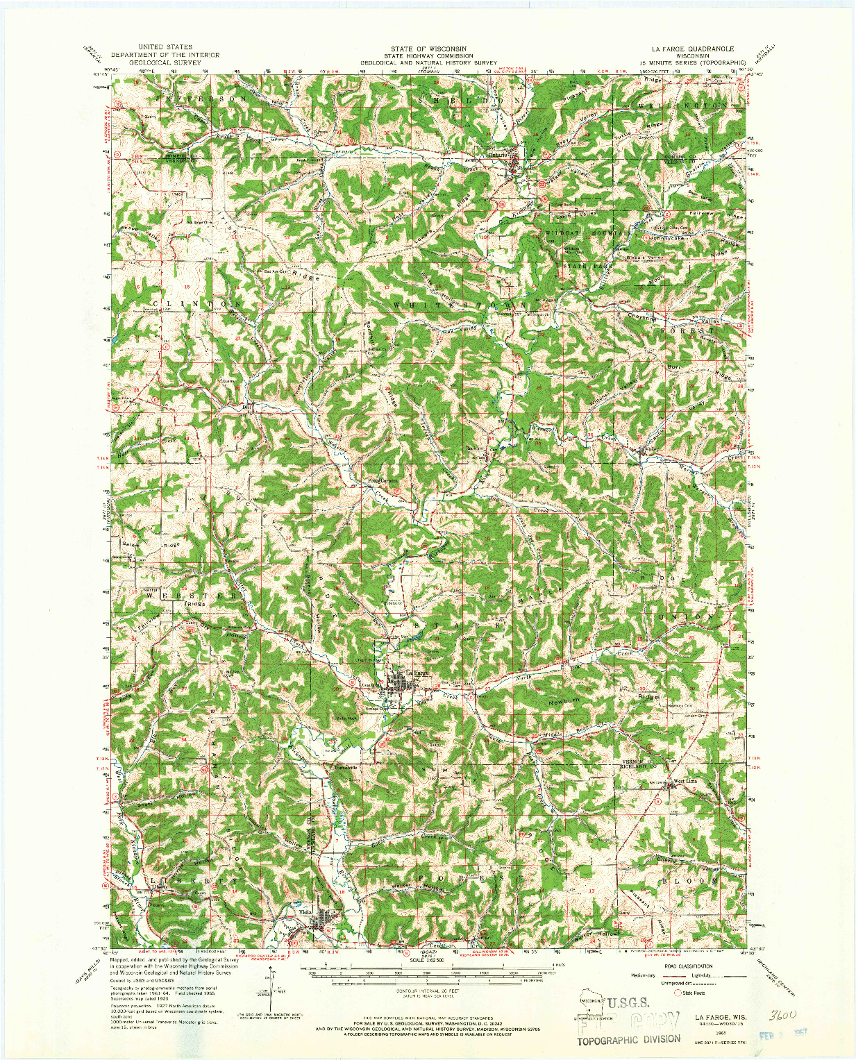 USGS 1:62500-SCALE QUADRANGLE FOR LA FARGE, WI 1965