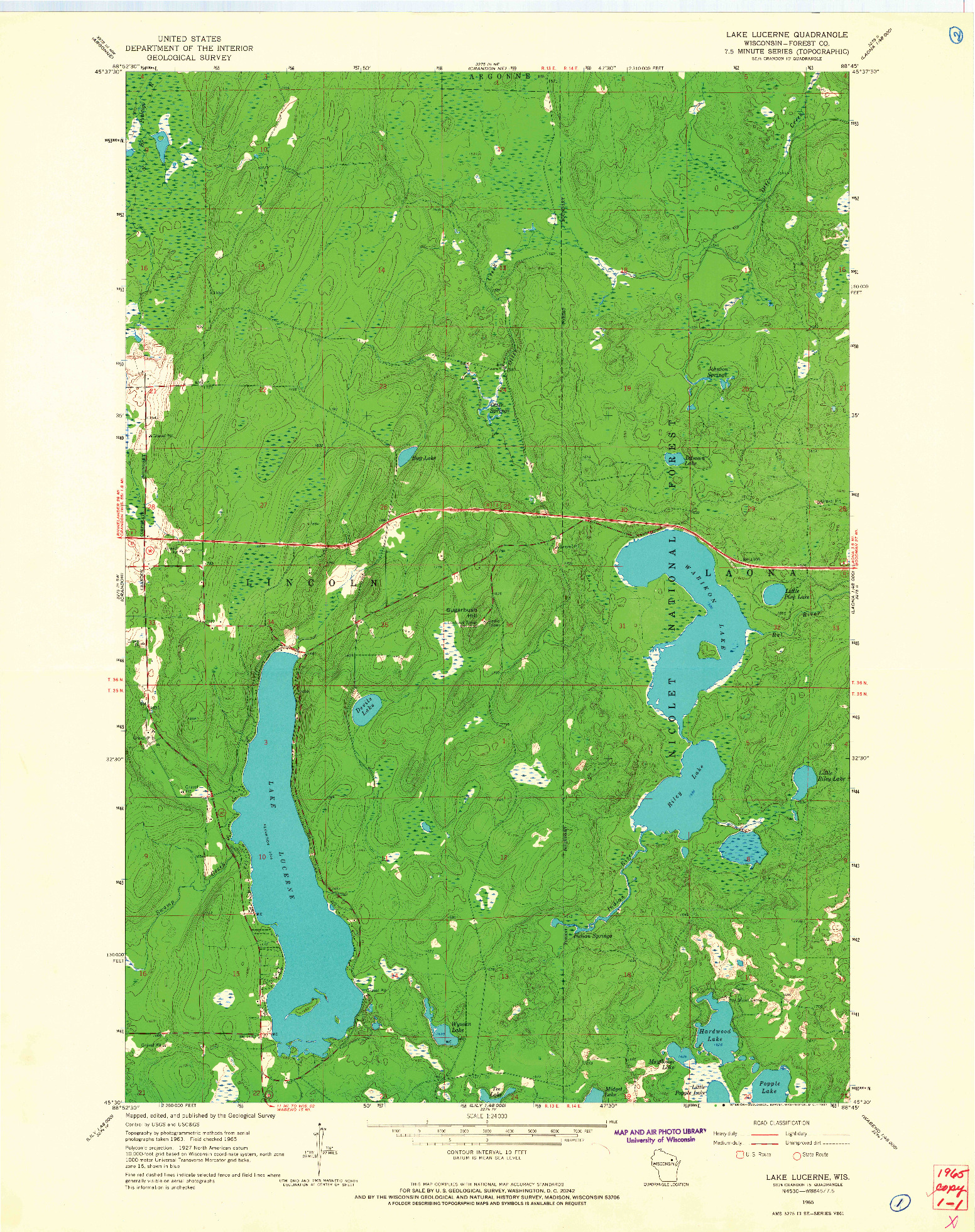 USGS 1:24000-SCALE QUADRANGLE FOR LAKE LUCERNE, WI 1965