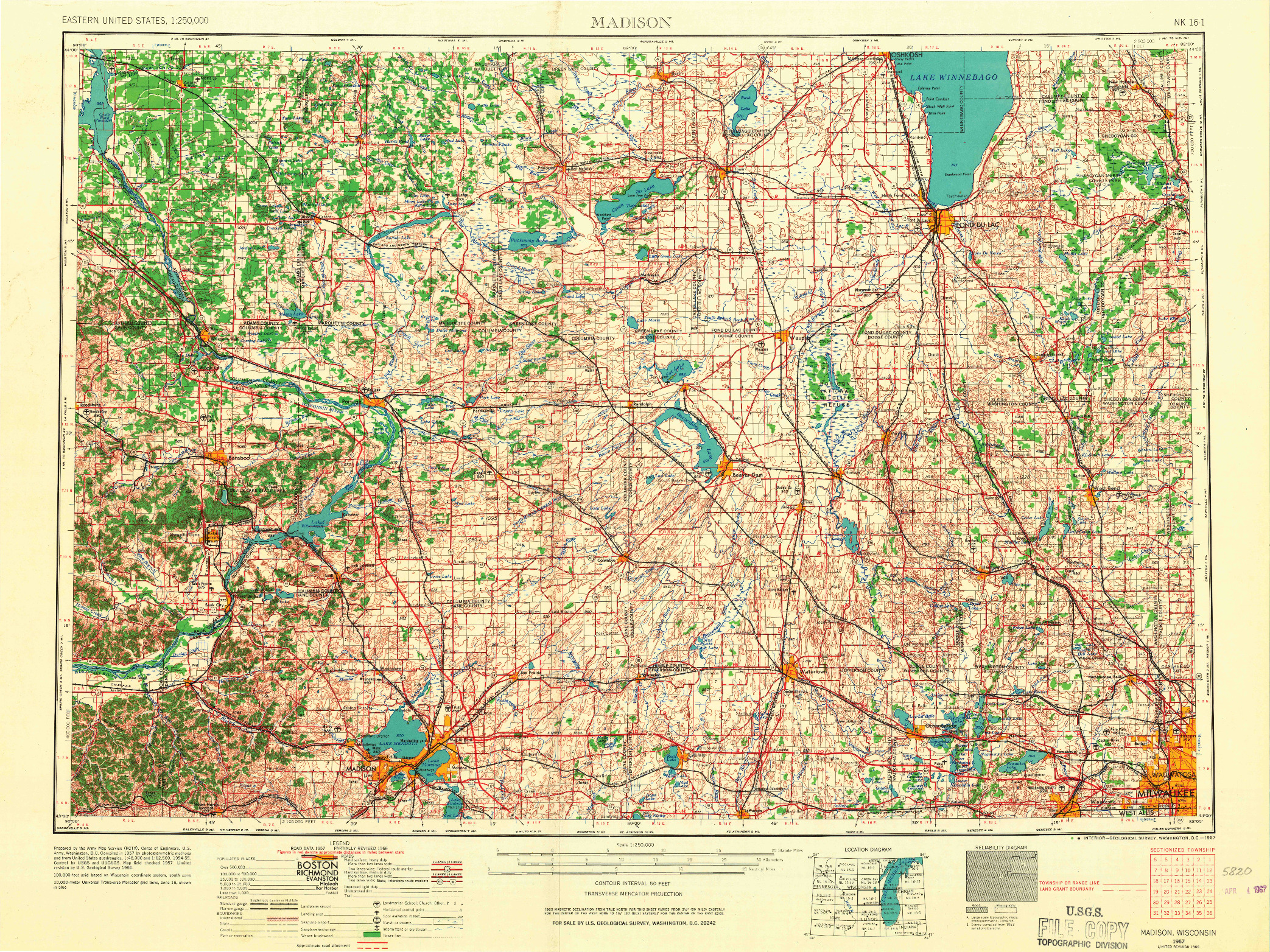 USGS 1:250000-SCALE QUADRANGLE FOR MADISON, WI 1957