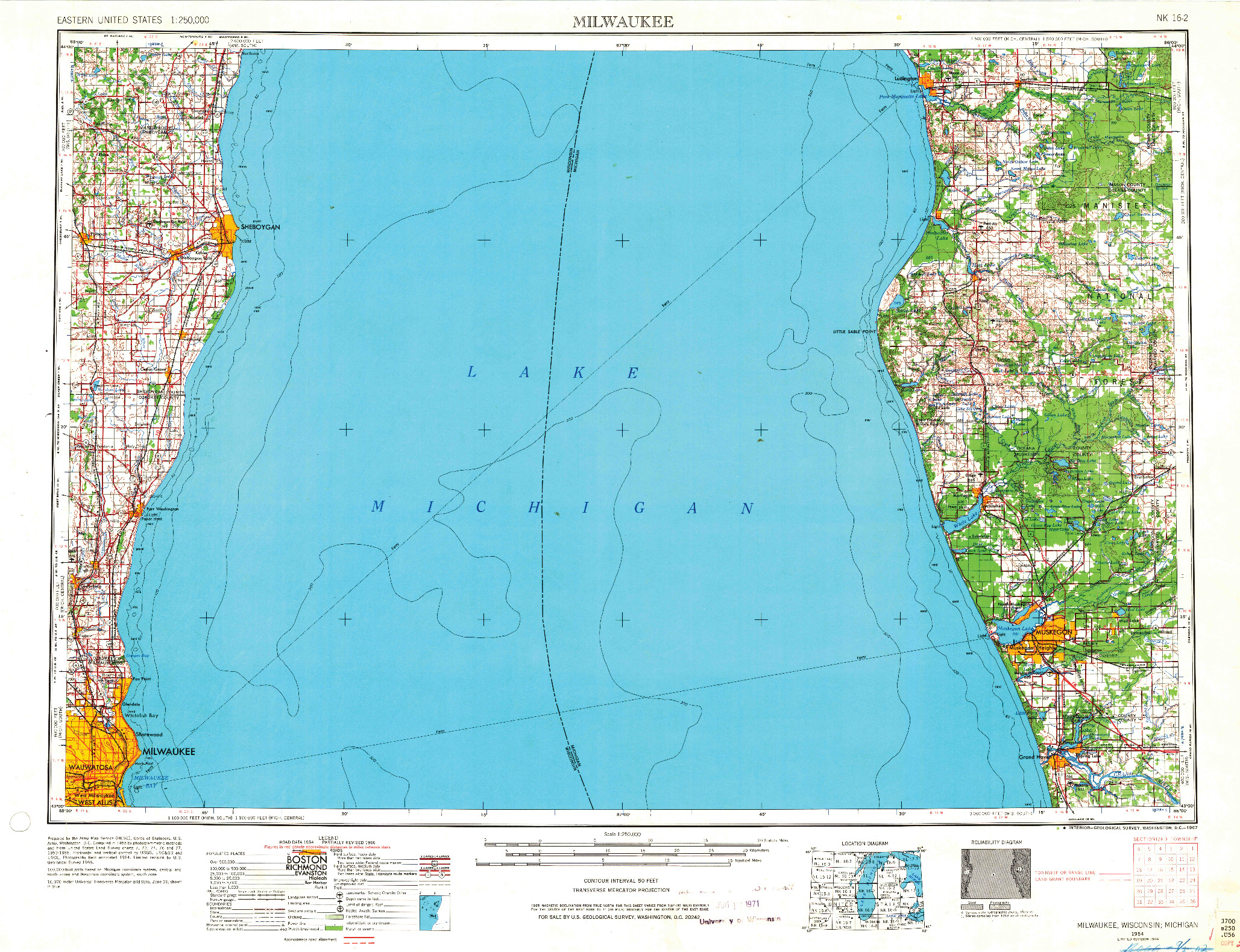 USGS 1:250000-SCALE QUADRANGLE FOR MILWAUKEE, WI 1954