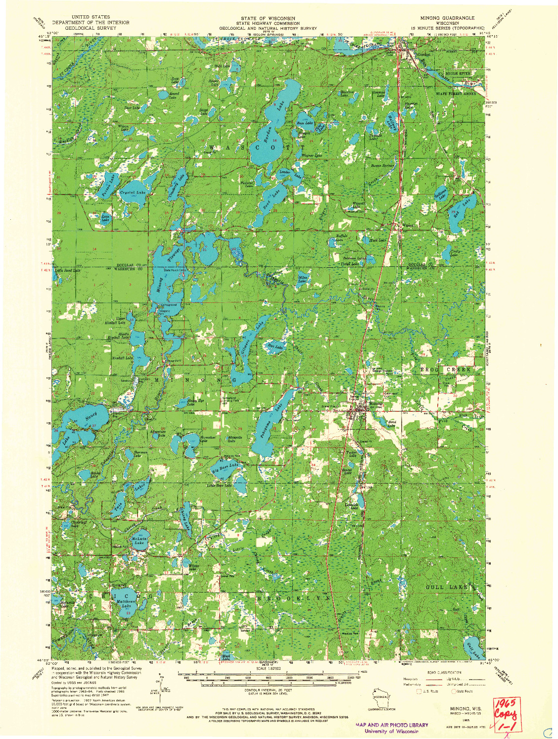 USGS 1:62500-SCALE QUADRANGLE FOR MINONG, WI 1965