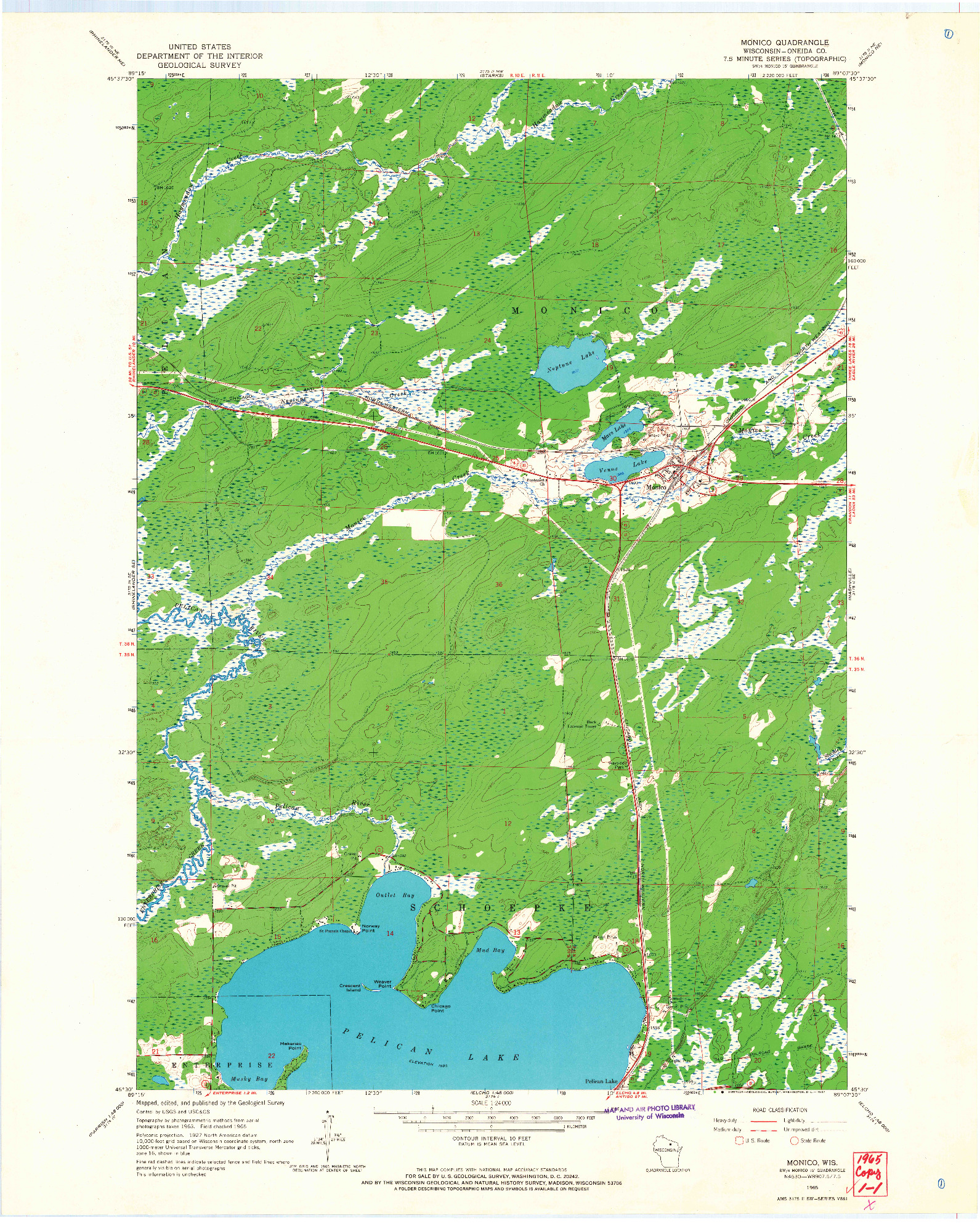 USGS 1:24000-SCALE QUADRANGLE FOR MONICO, WI 1965