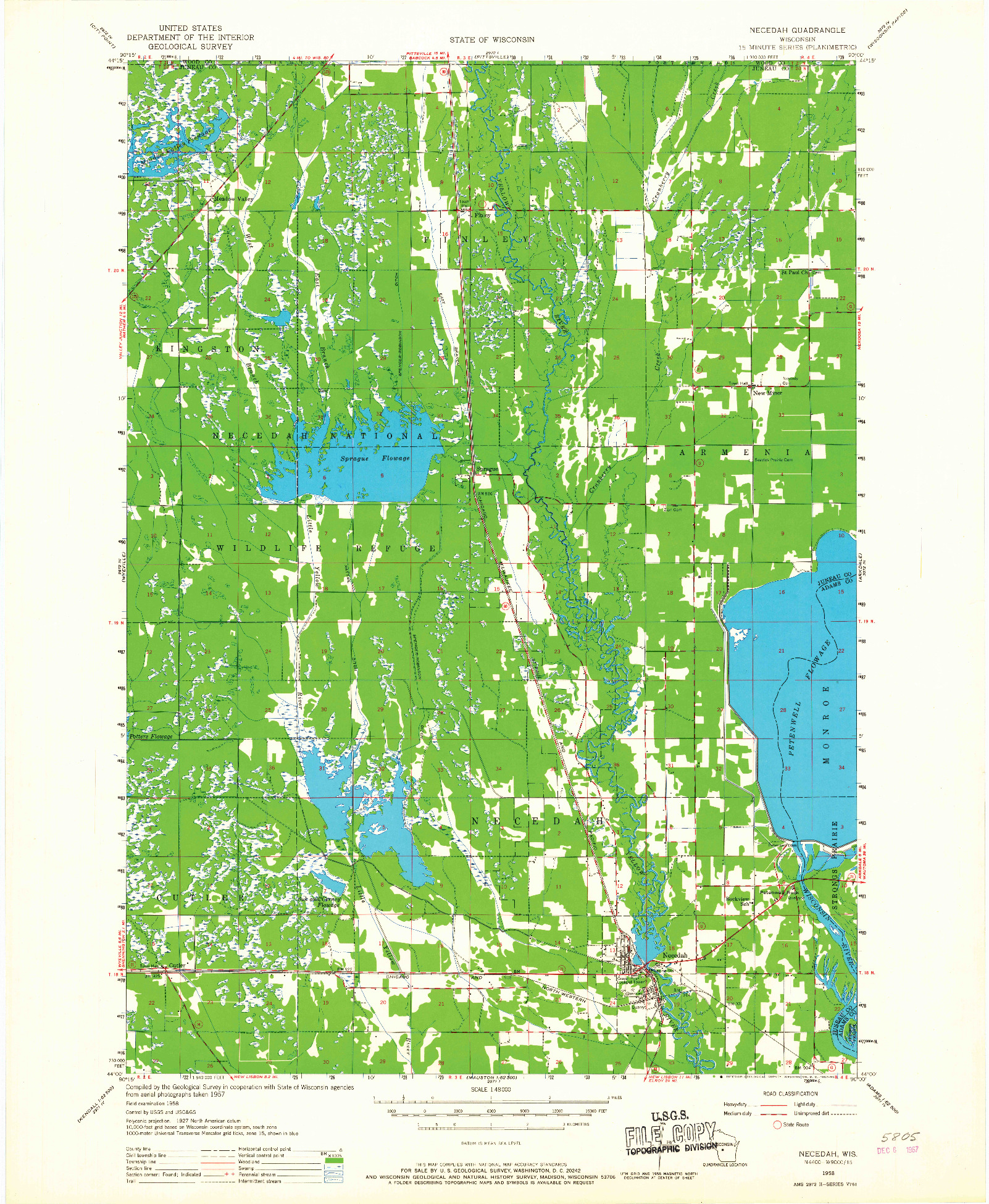 USGS 1:48000-SCALE QUADRANGLE FOR NECEDAH, WI 1958