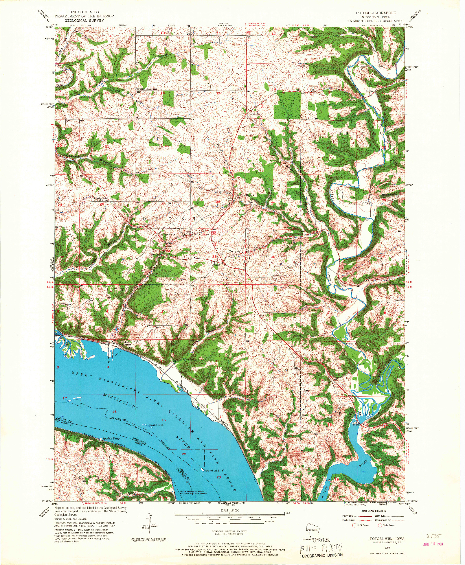 USGS 1:24000-SCALE QUADRANGLE FOR POTOSI, WI 1957