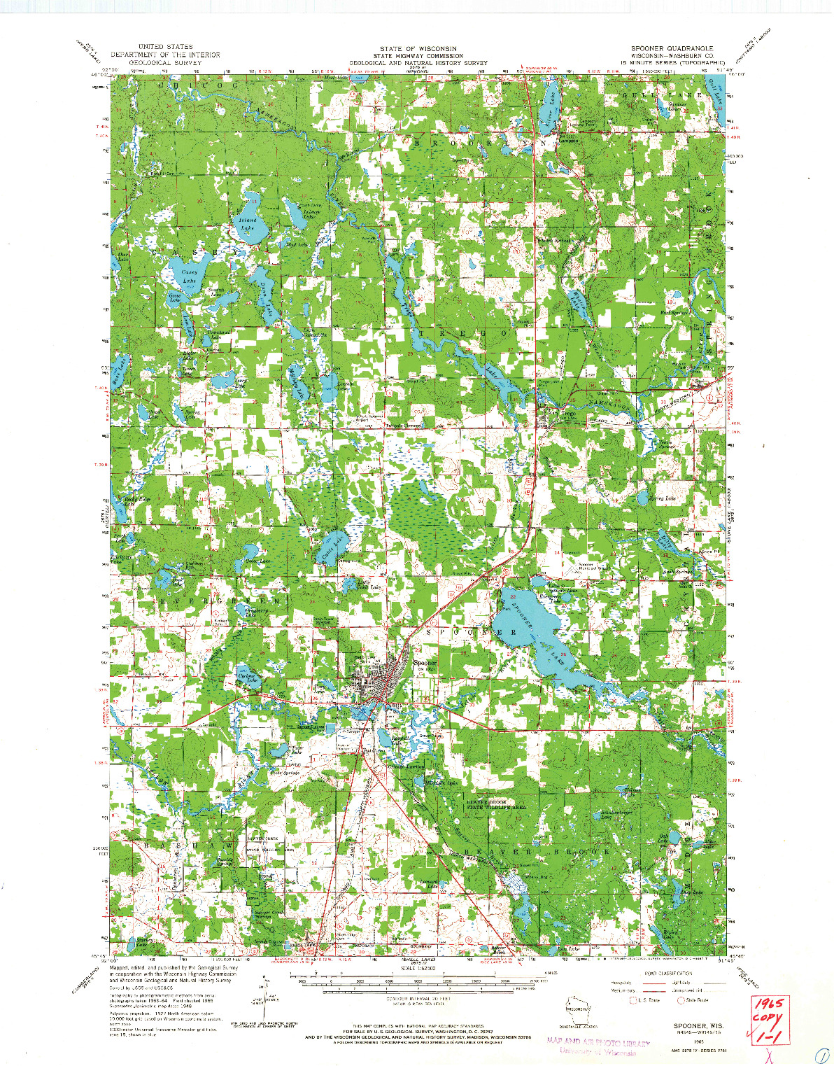 USGS 1:62500-SCALE QUADRANGLE FOR SPOONER, WI 1965