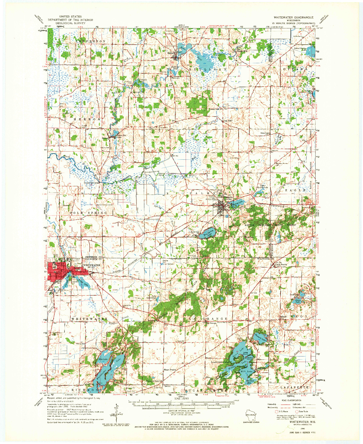 USGS 1:62500-SCALE QUADRANGLE FOR WHITEWATER, WI 1960