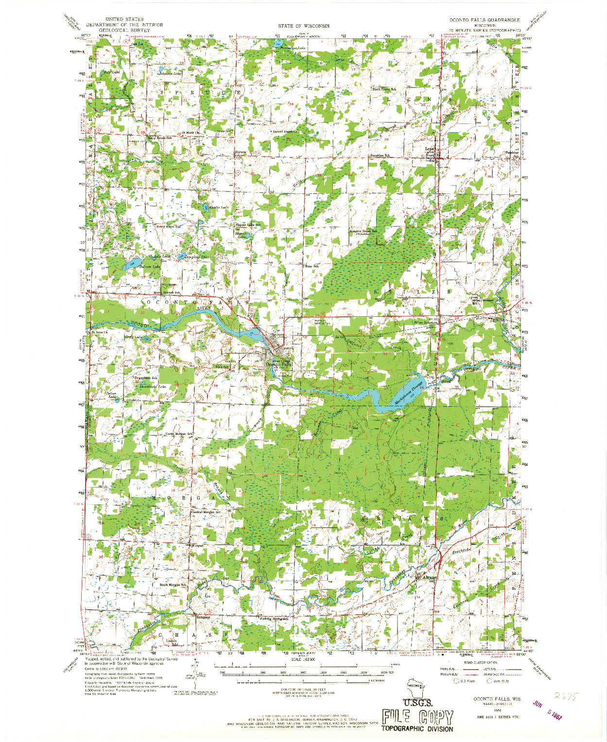 USGS 1:62500-SCALE QUADRANGLE FOR OCONTO FALLS, WI 1956