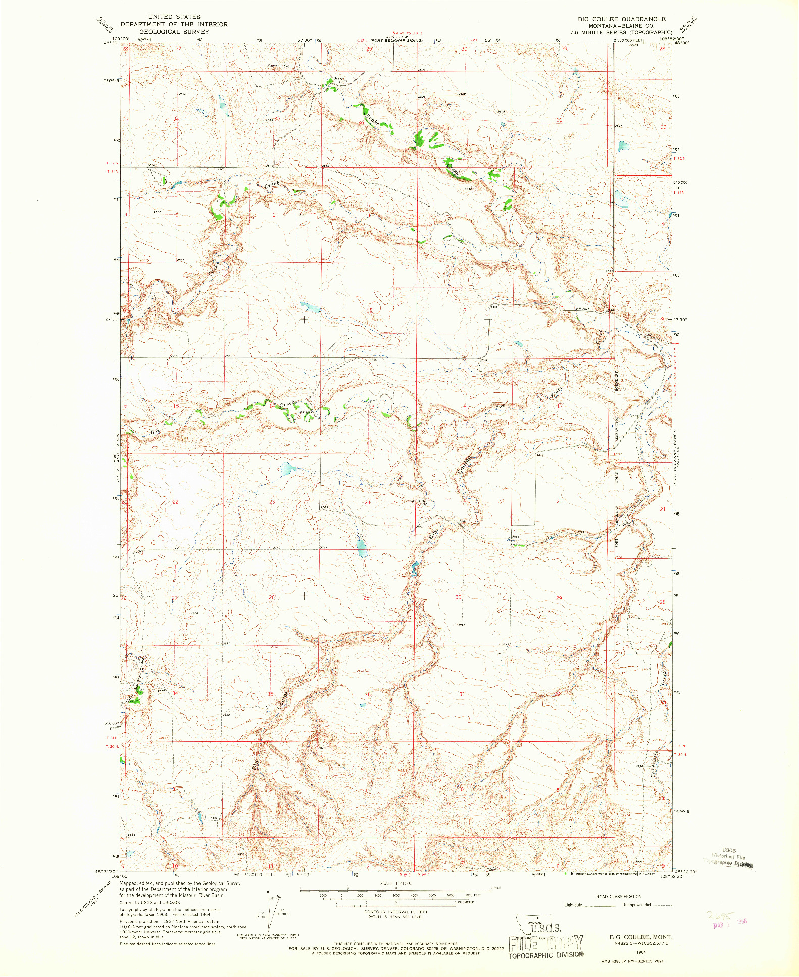 USGS 1:24000-SCALE QUADRANGLE FOR BIG COULEE, MT 1964