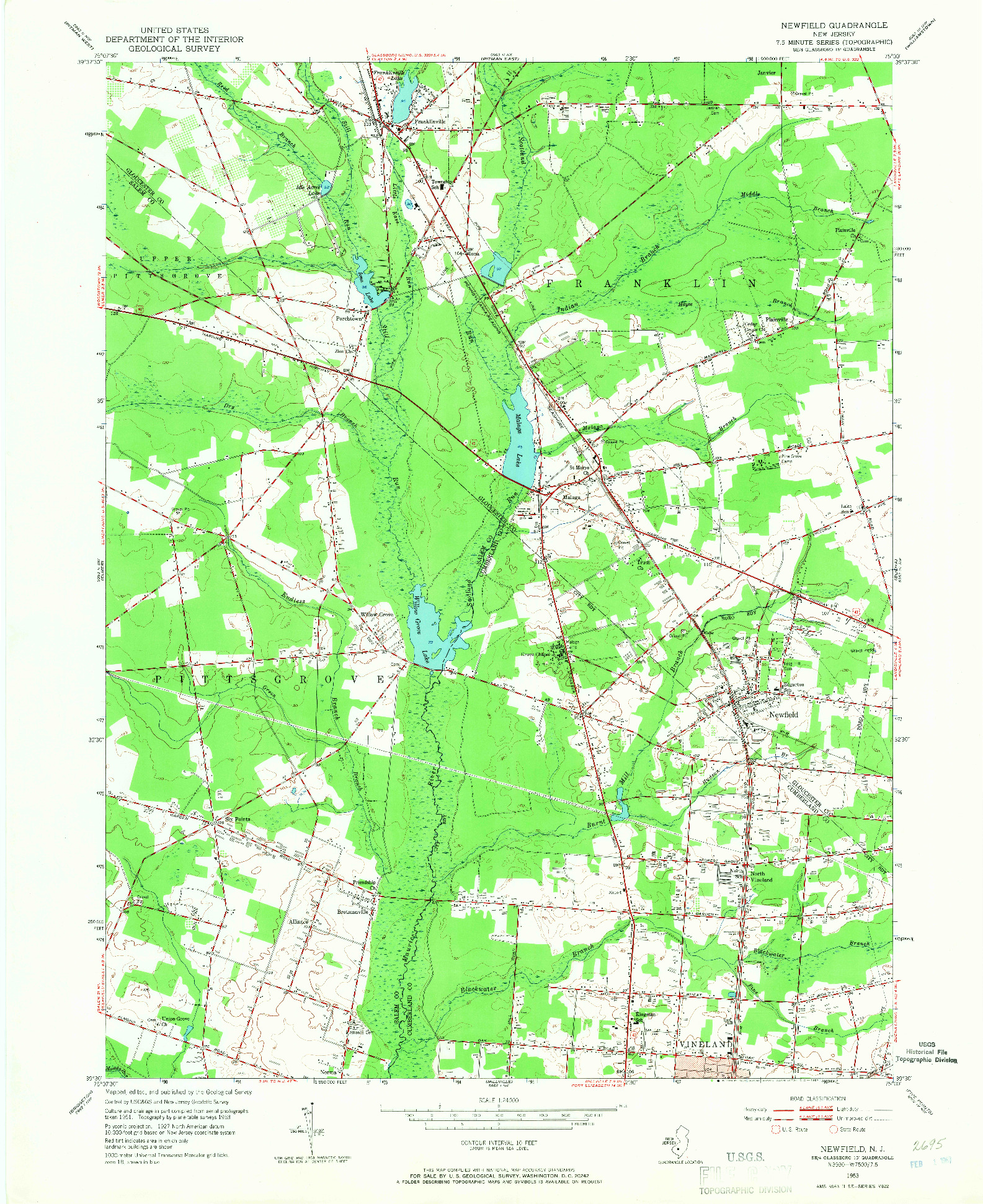USGS 1:24000-SCALE QUADRANGLE FOR NEWFIELD, NJ 1953