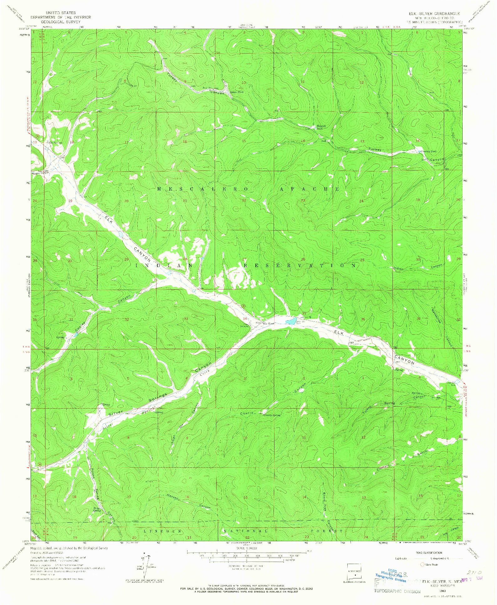 USGS 1:24000-SCALE QUADRANGLE FOR ELK-SILVER, NM 1963