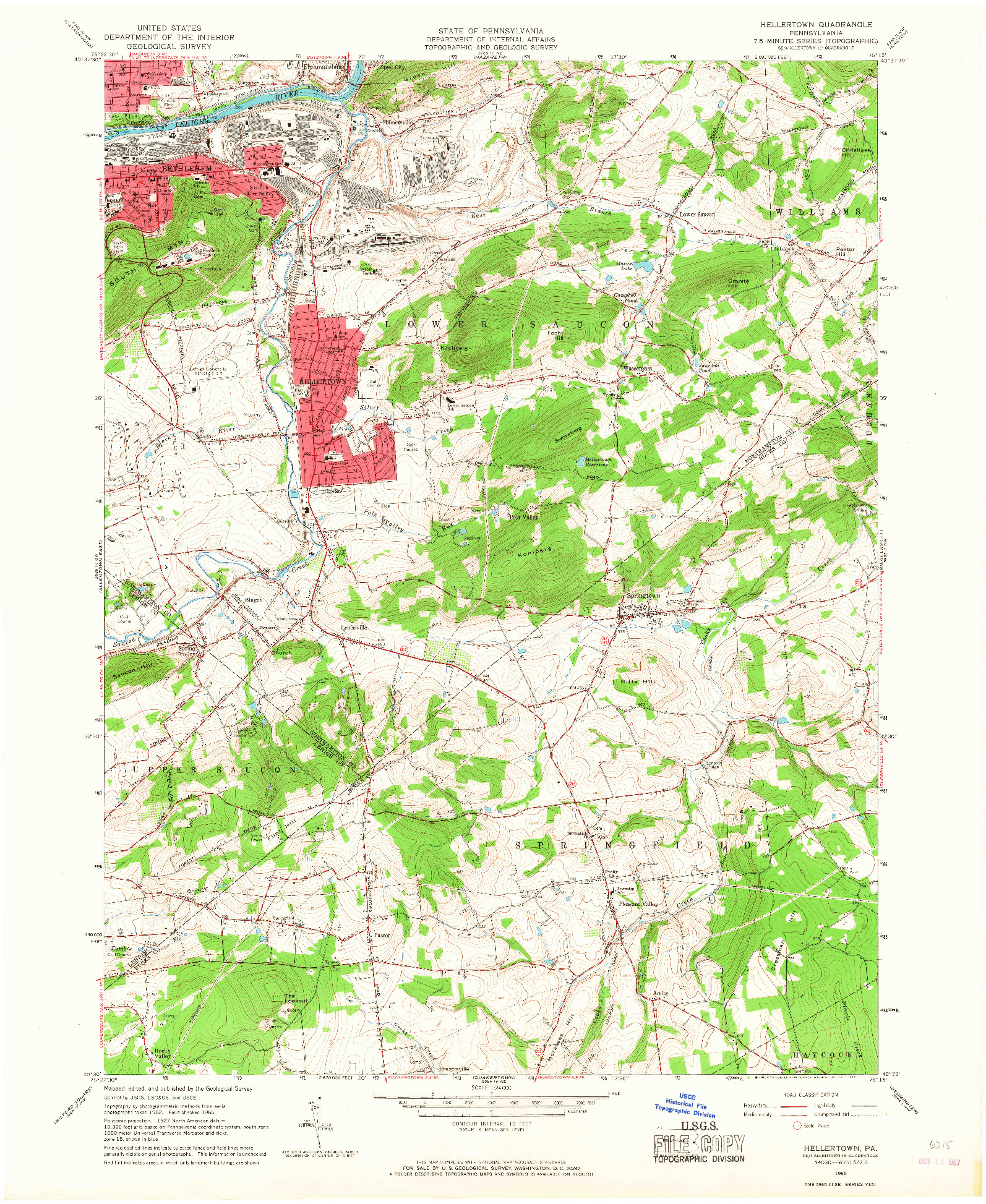 USGS 1:24000-SCALE QUADRANGLE FOR HELLERTOWN, PA 1965