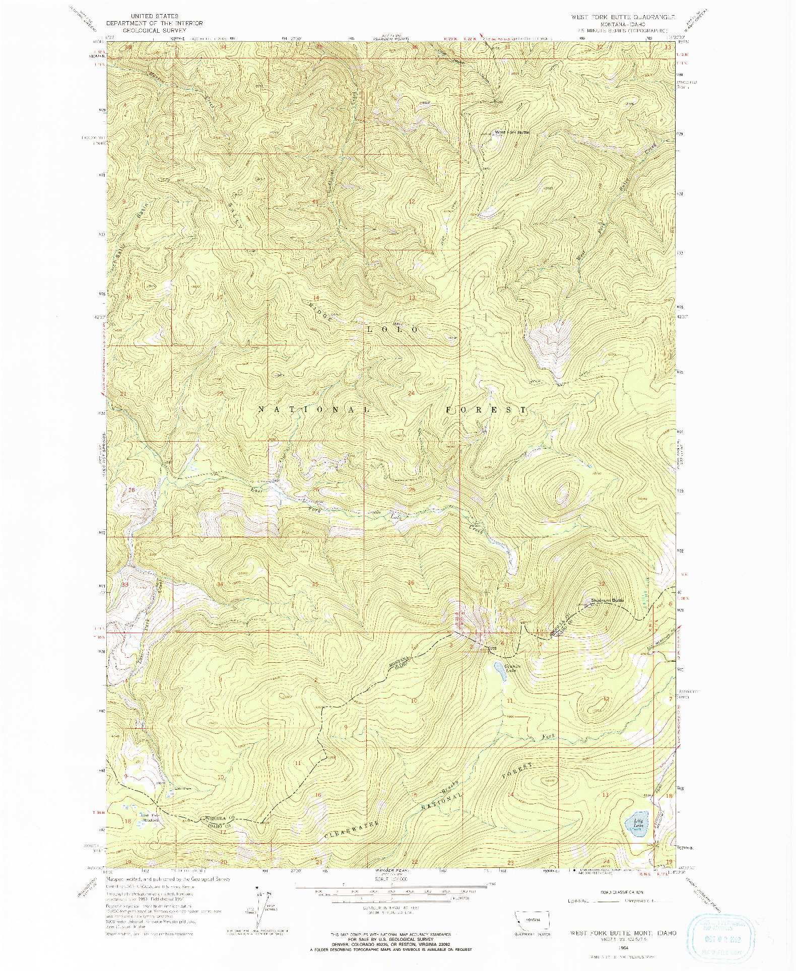 USGS 1:24000-SCALE QUADRANGLE FOR WEST FORK BUTTE, MT 1964