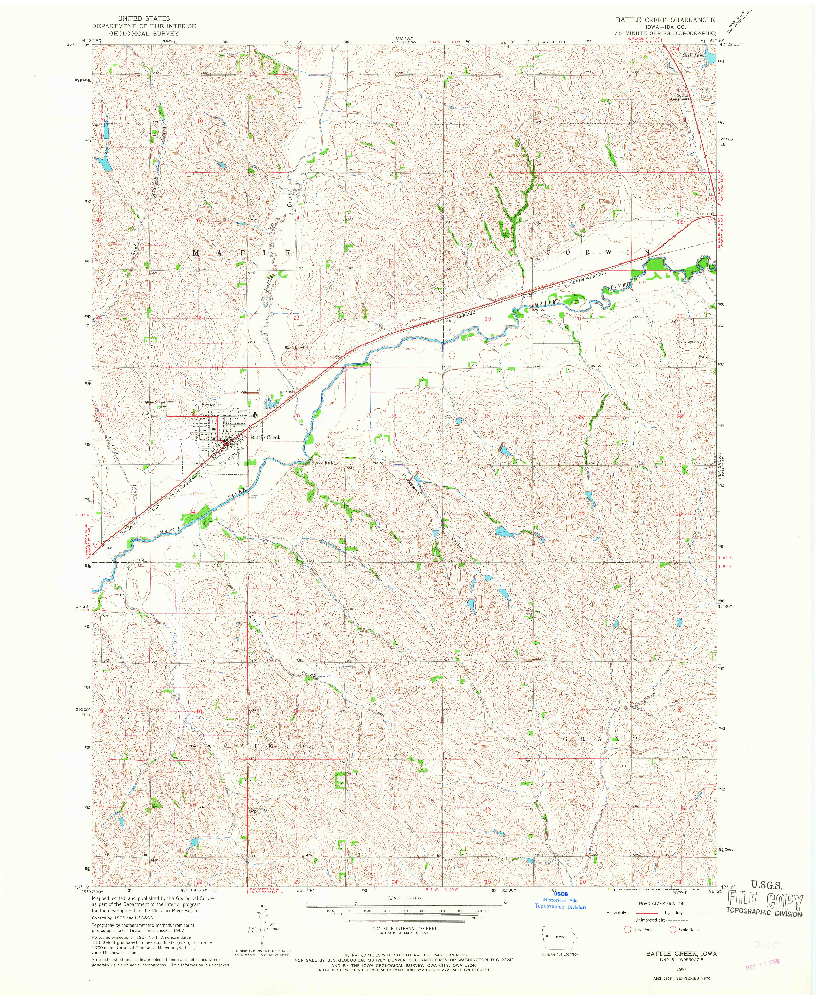 USGS 1:24000-SCALE QUADRANGLE FOR BATTLE CREEK, IA 1967