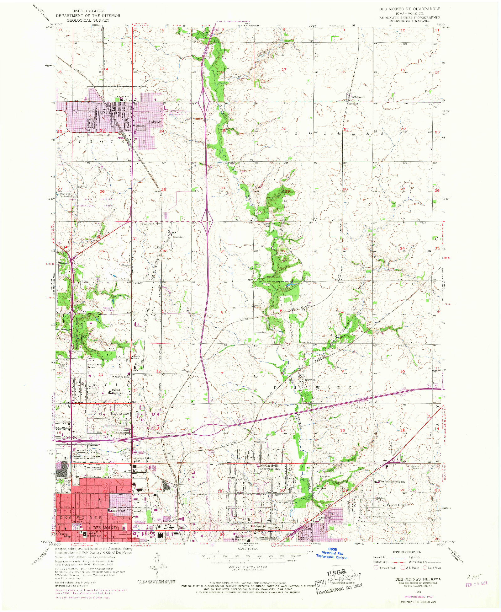 USGS 1:24000-SCALE QUADRANGLE FOR DES MOINES NE, IA 1956