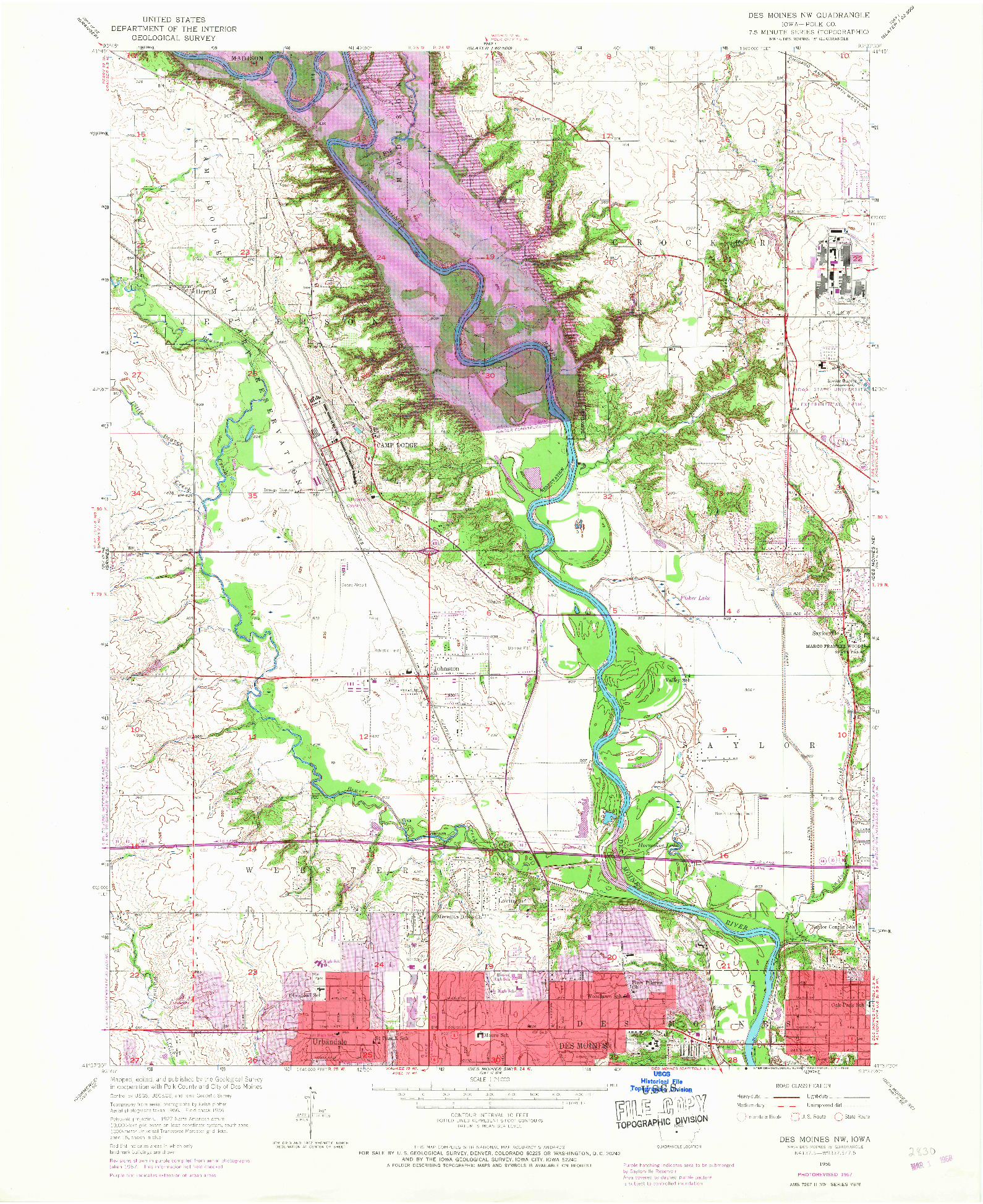 USGS 1:24000-SCALE QUADRANGLE FOR DES MOINES NW, IA 1956