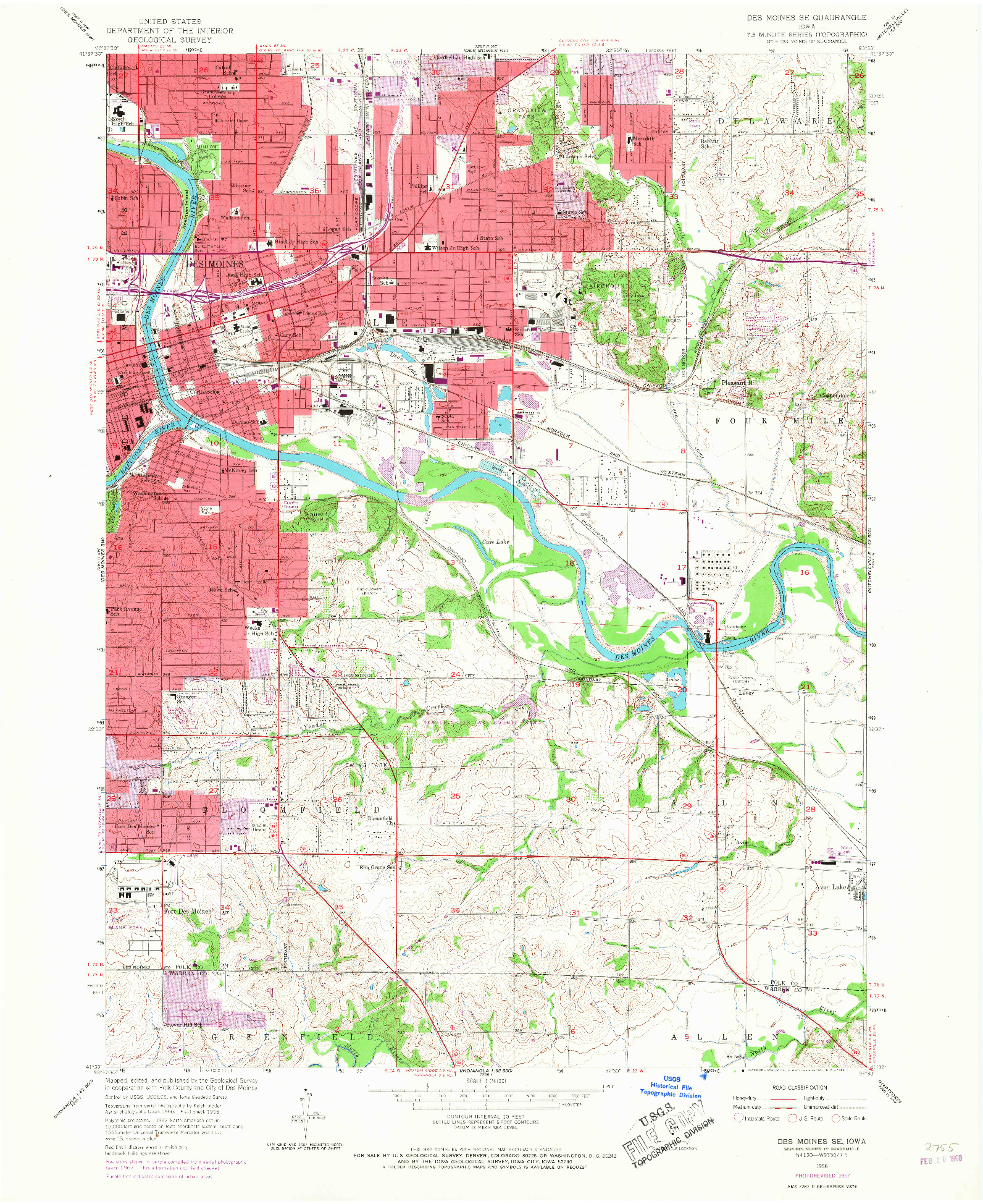 USGS 1:24000-SCALE QUADRANGLE FOR DES MOINES SE, IA 1956