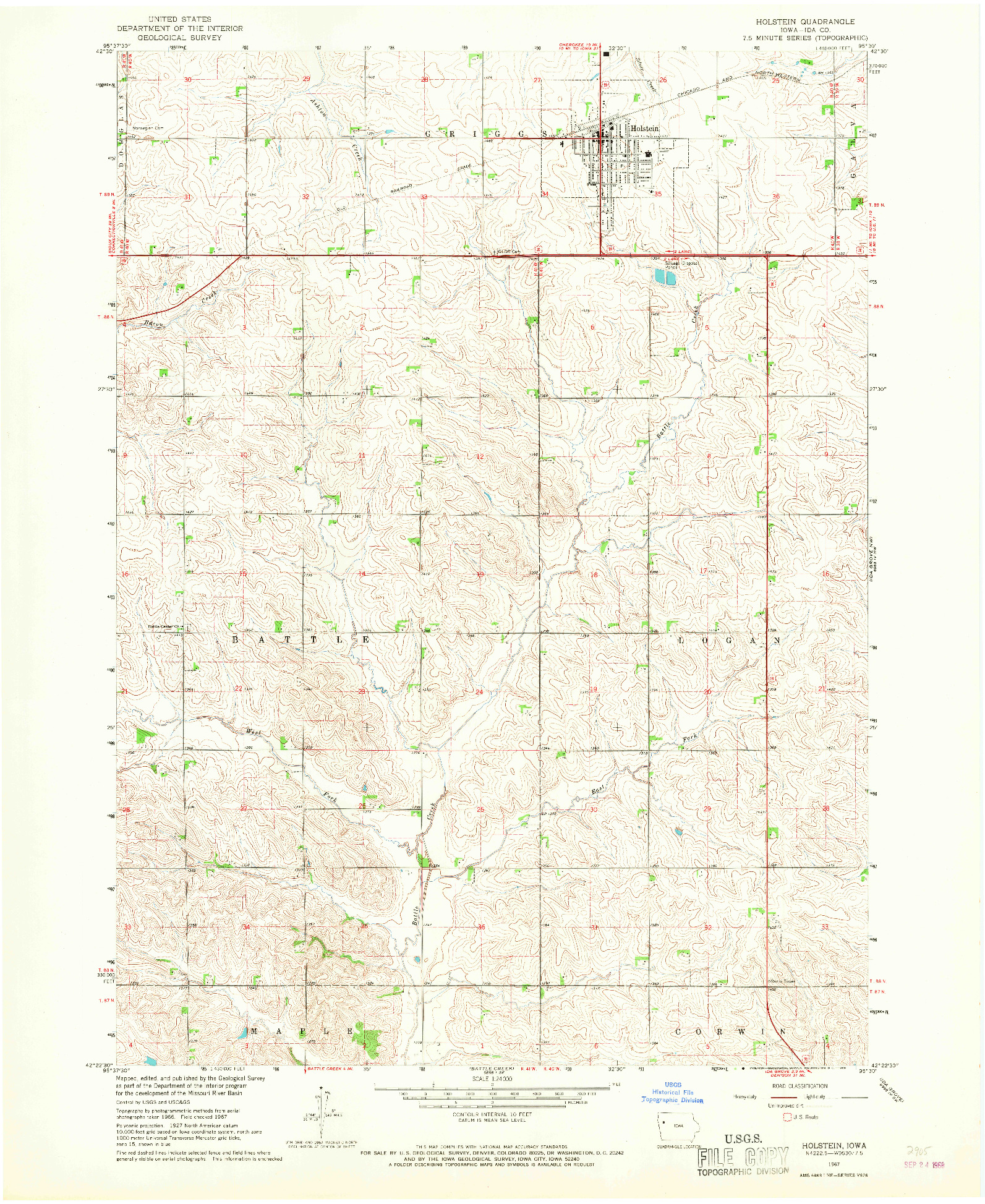 USGS 1:24000-SCALE QUADRANGLE FOR HOLSTEIN, IA 1967