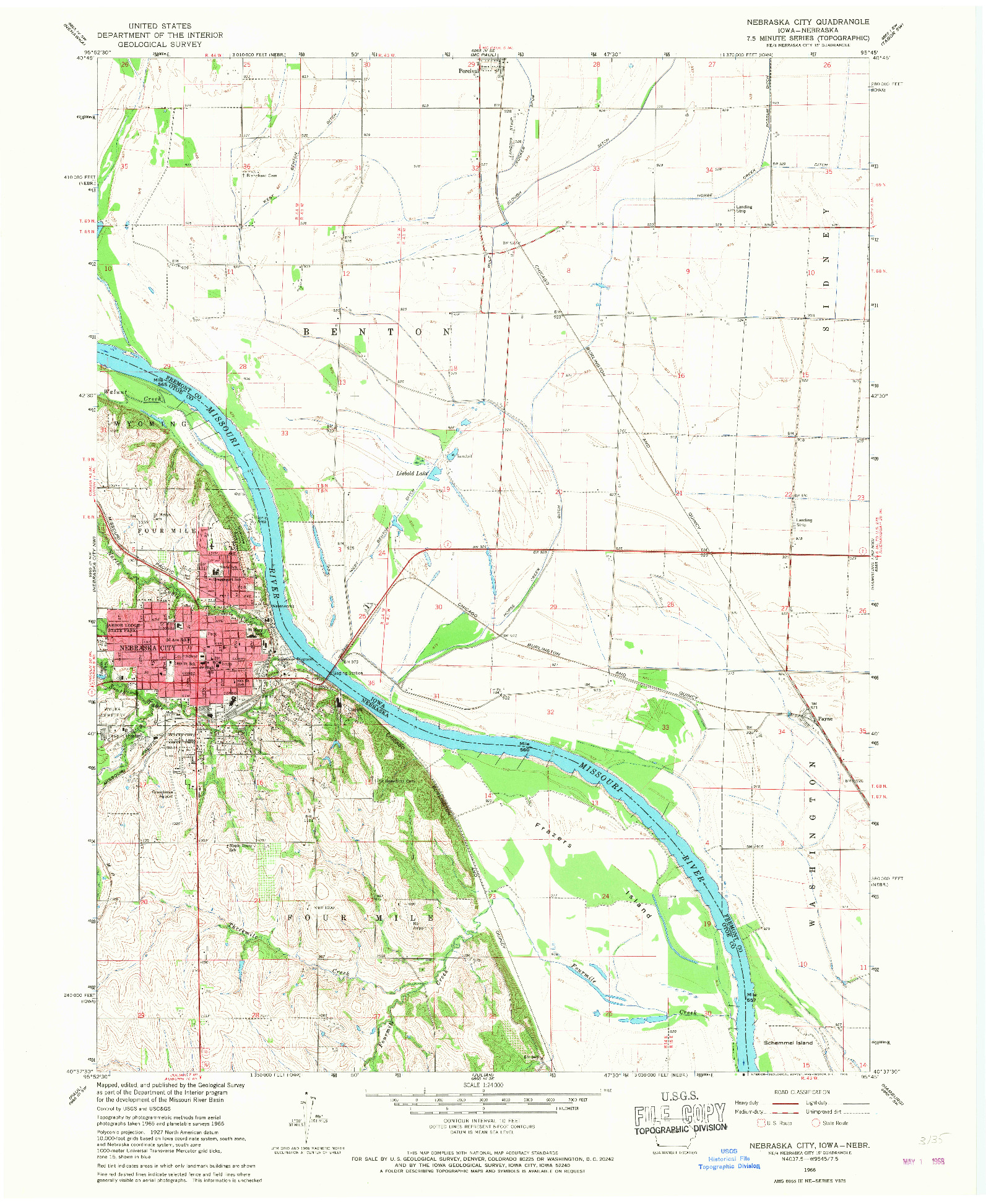 USGS 1:24000-SCALE QUADRANGLE FOR NEBRASKA CITY, IA 1966