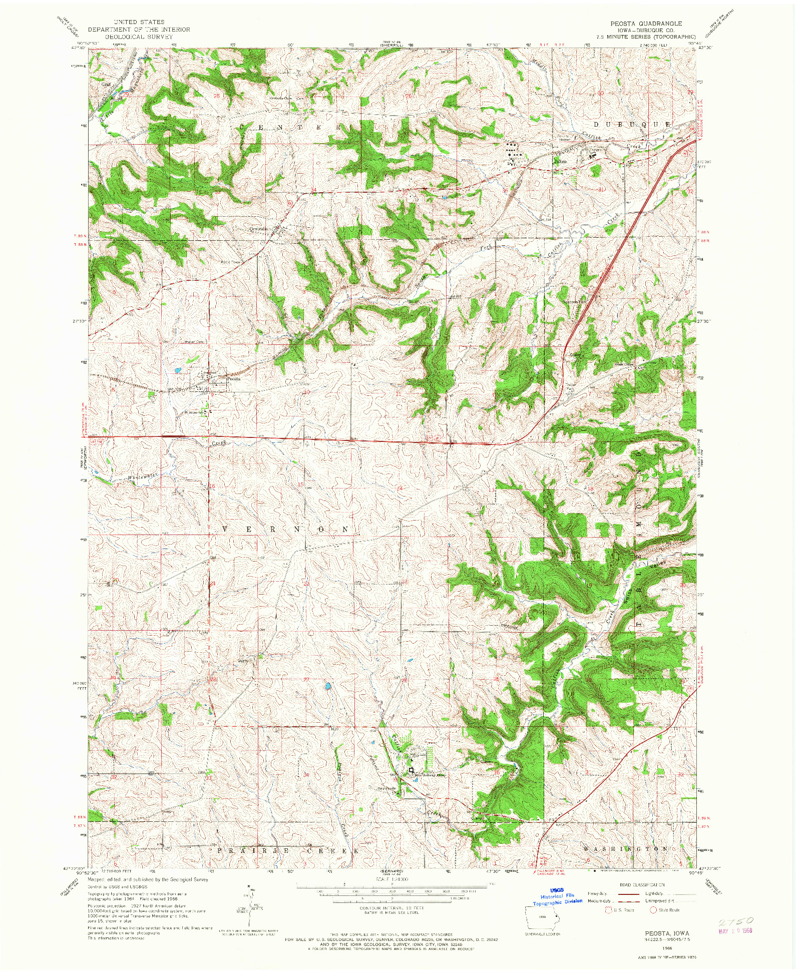 USGS 1:24000-SCALE QUADRANGLE FOR PEOSTA, IA 1966