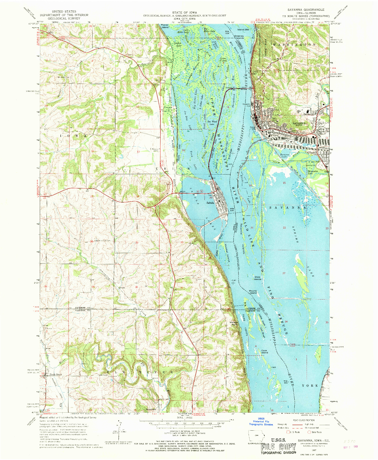 USGS 1:24000-SCALE QUADRANGLE FOR SAVANNA, IA 1967
